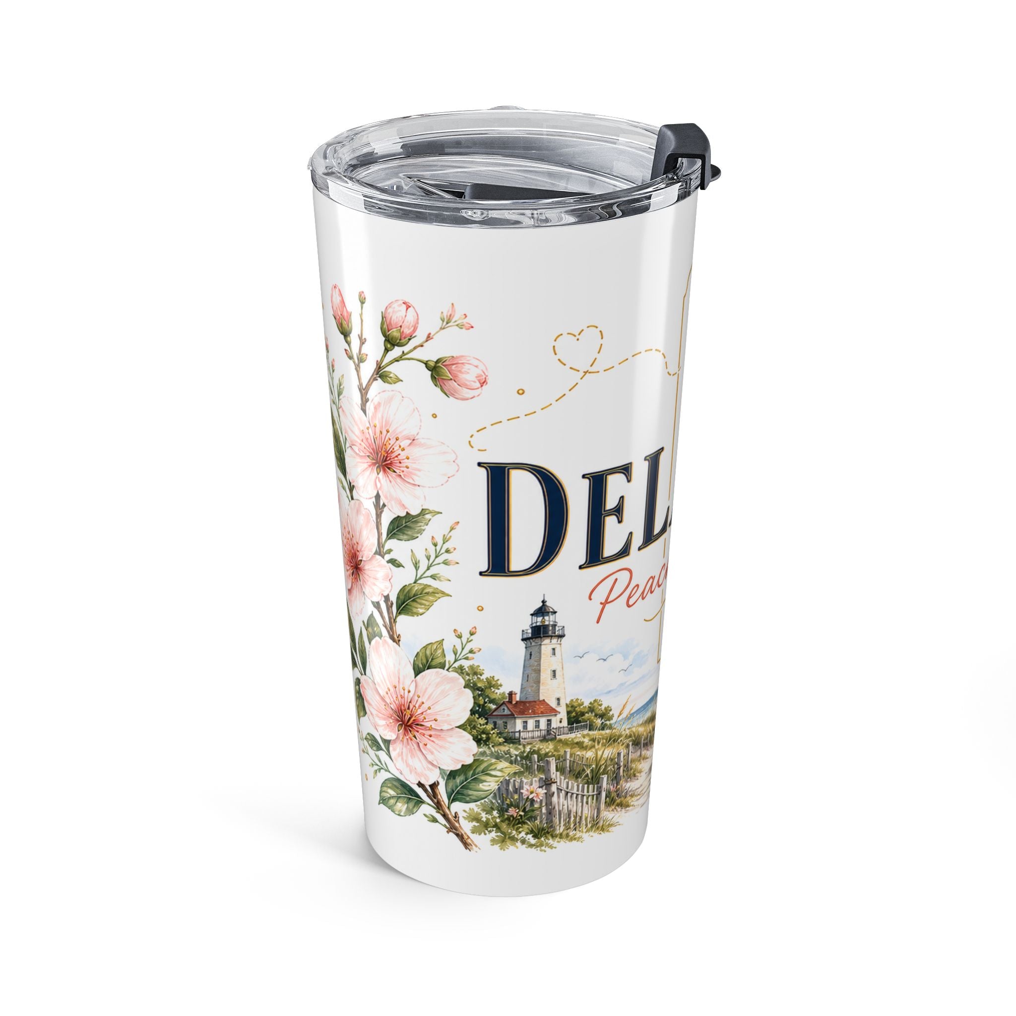 Delaware State Flower 20oz Tumbler | Peach Blossom Botanical State Flower Gift | Insulated Stainless Steel Travel Cup