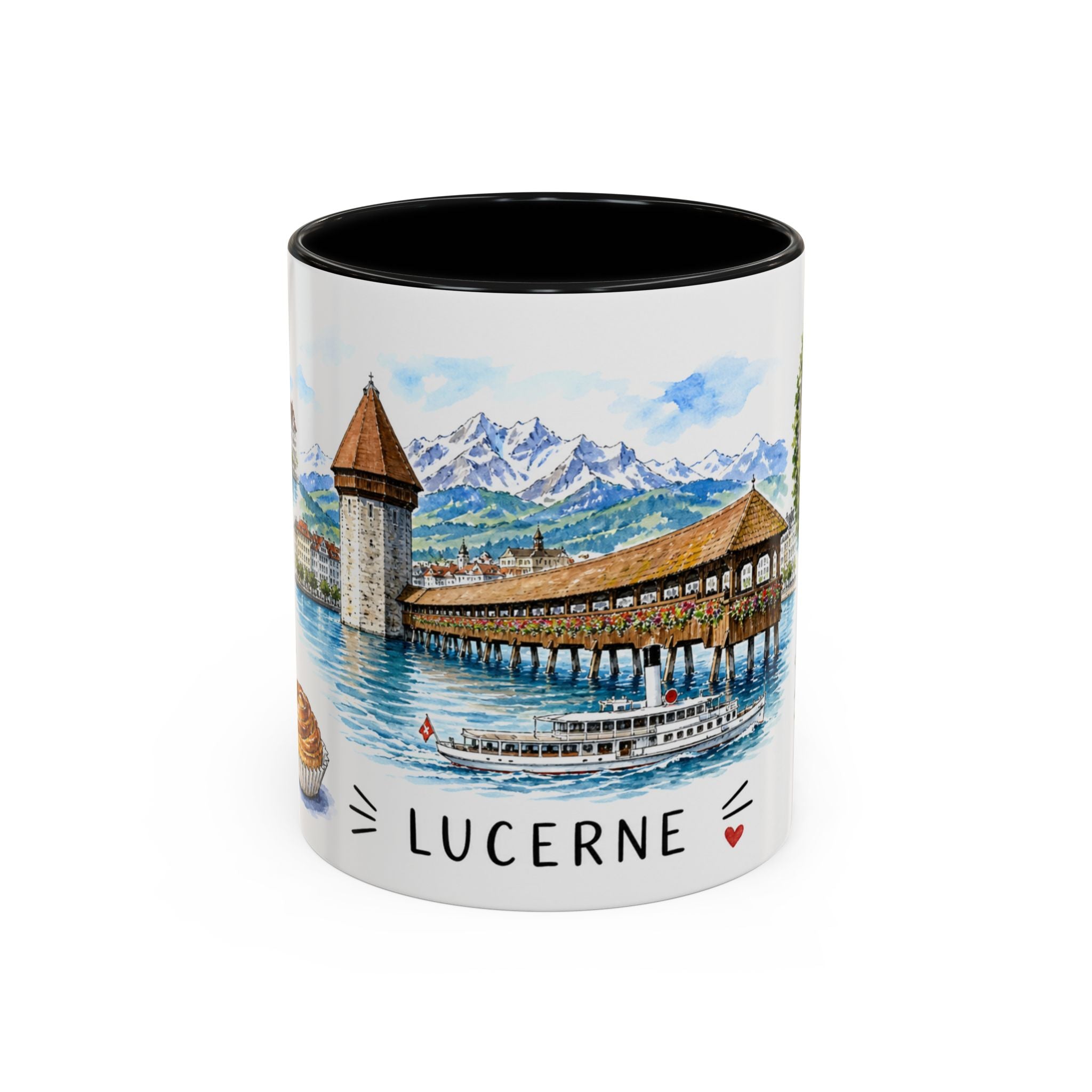 Lucerne Illustrated Travel Mug | City Souvenir Accent Coffee Mug | 11oz 15oz Ceramic Cup