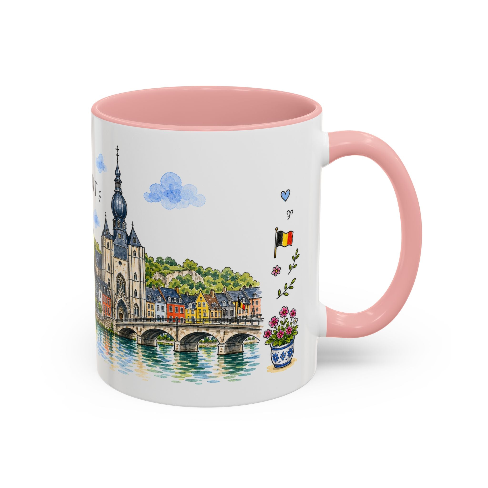 Dinant Illustrated Travel Mug | Belgium Souvenir Accent Coffee Mug | 11oz 15oz Ceramic Cup