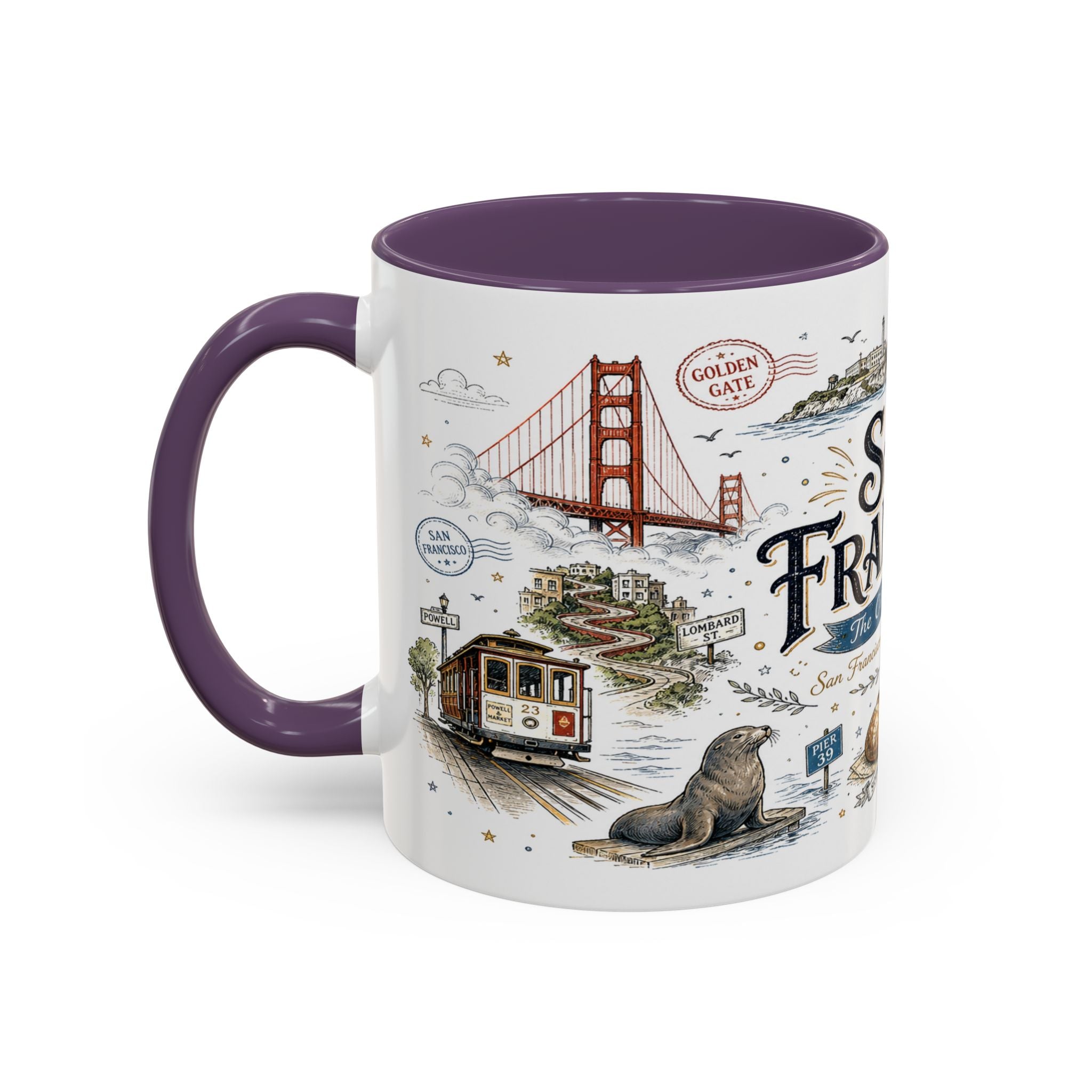 San Francisco Coffee Mug | California Souvenir Travel Gift | Accent Color Ceramic 11oz 15oz