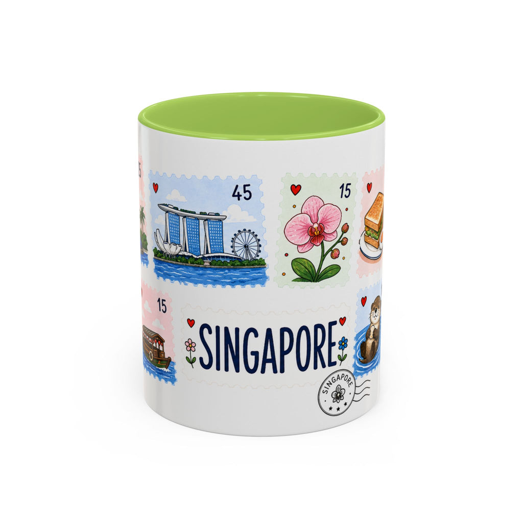Singapore Coffee Mug | Postage Stamp Collage Mug | Travel Souvenir Accent Cup 11oz 15oz
