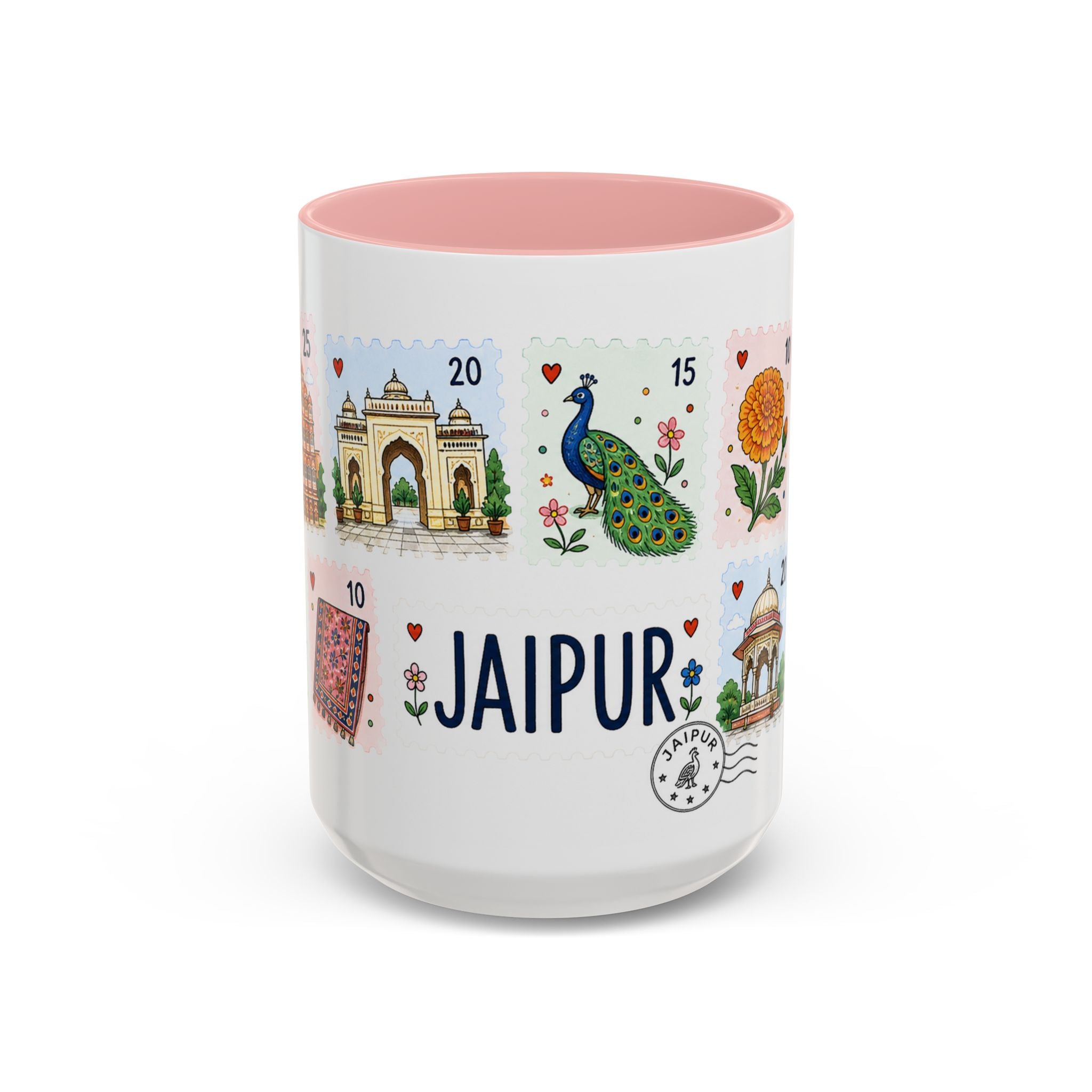 Jaipur Coffee Mug | Postage Stamp Collage Mug | Travel Souvenir Accent Cup 11oz 15oz