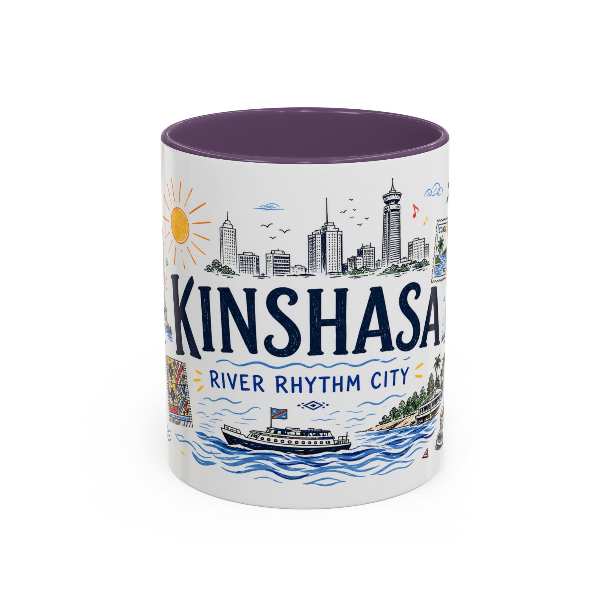 Kinshasa Coffee Mug | DR Congo Souvenir Travel Gift | Accent Color Ceramic 11oz 15oz