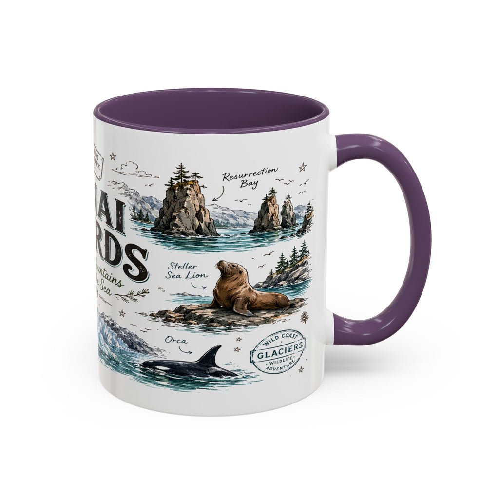 Kenai Fjords National Park Coffee Mug | Alaska Coastal Wildlife Hiking Gift | Accent Color Ceramic 11oz 15oz