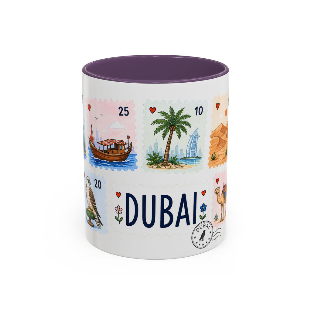 Dubai Coffee Mug | Postage Stamp Collage Mug | Travel Souvenir Accent Cup 11oz 15oz