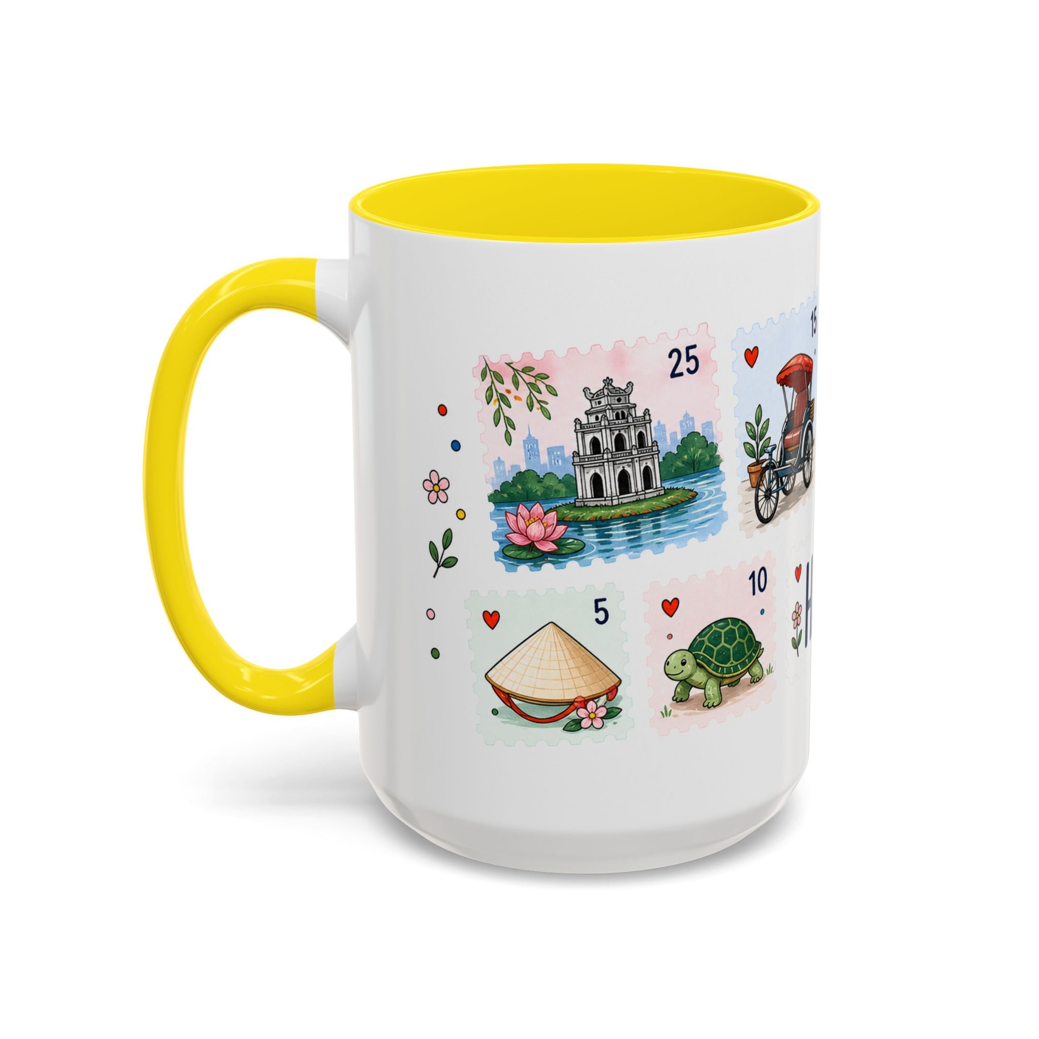 Hanoi Coffee Mug | Postage Stamp Collage Mug | Travel Souvenir Accent Cup 11oz 15oz