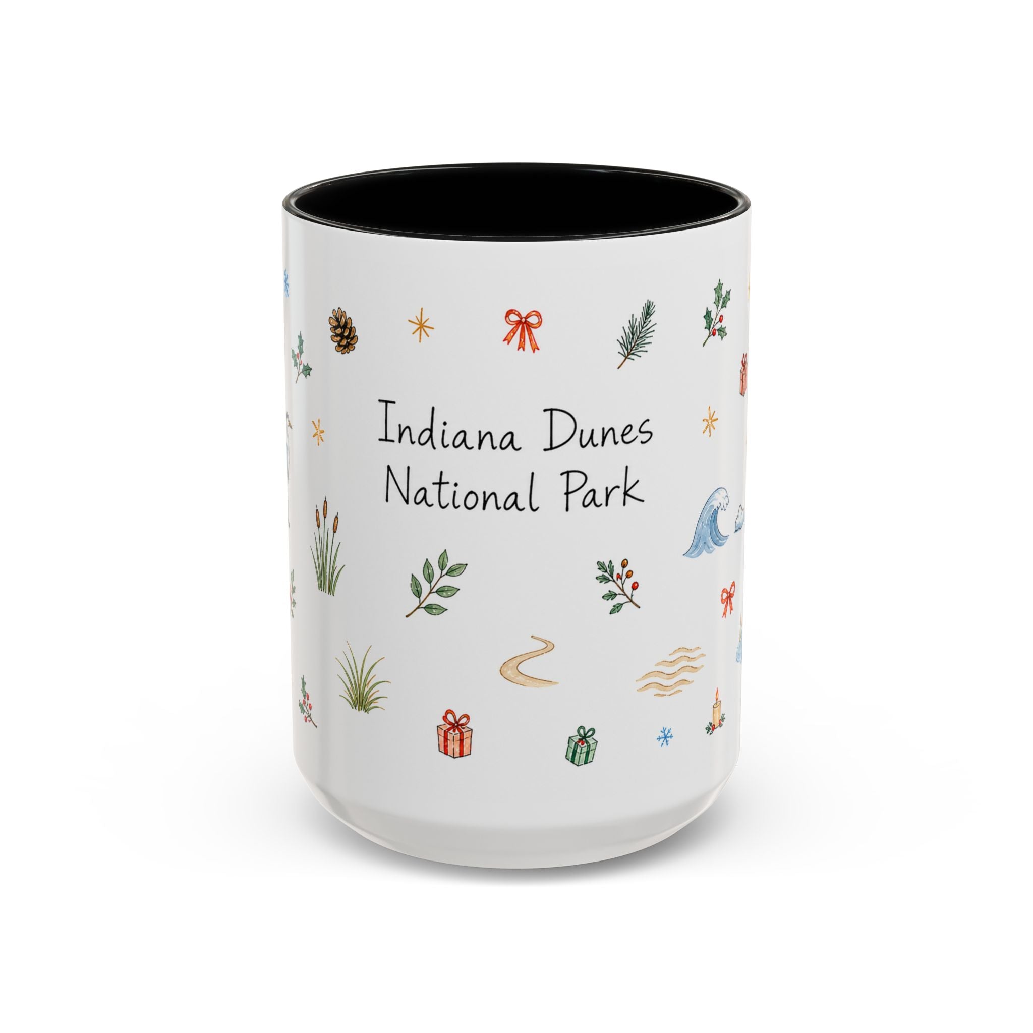 Indiana Dunes National Park Christmas Mug | Watercolor Travel Souvenir | Holiday Gift | Accent Ceramic Coffee Cup 11oz 15oz