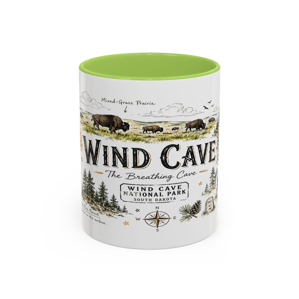 Wind Cave National Park Coffee Mug | South Dakota Cave Bison Prairie Gift | Accent Color Ceramic 11oz 15oz