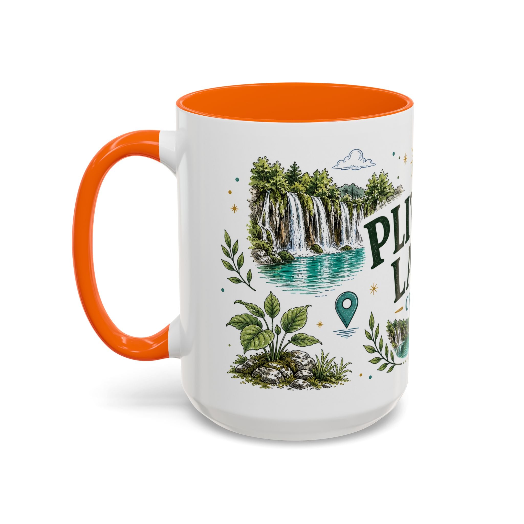 Plitvice Lakes Coffee Mug | Travel Destination Souvenir Gift | Accent Color Ceramic 11oz 15oz