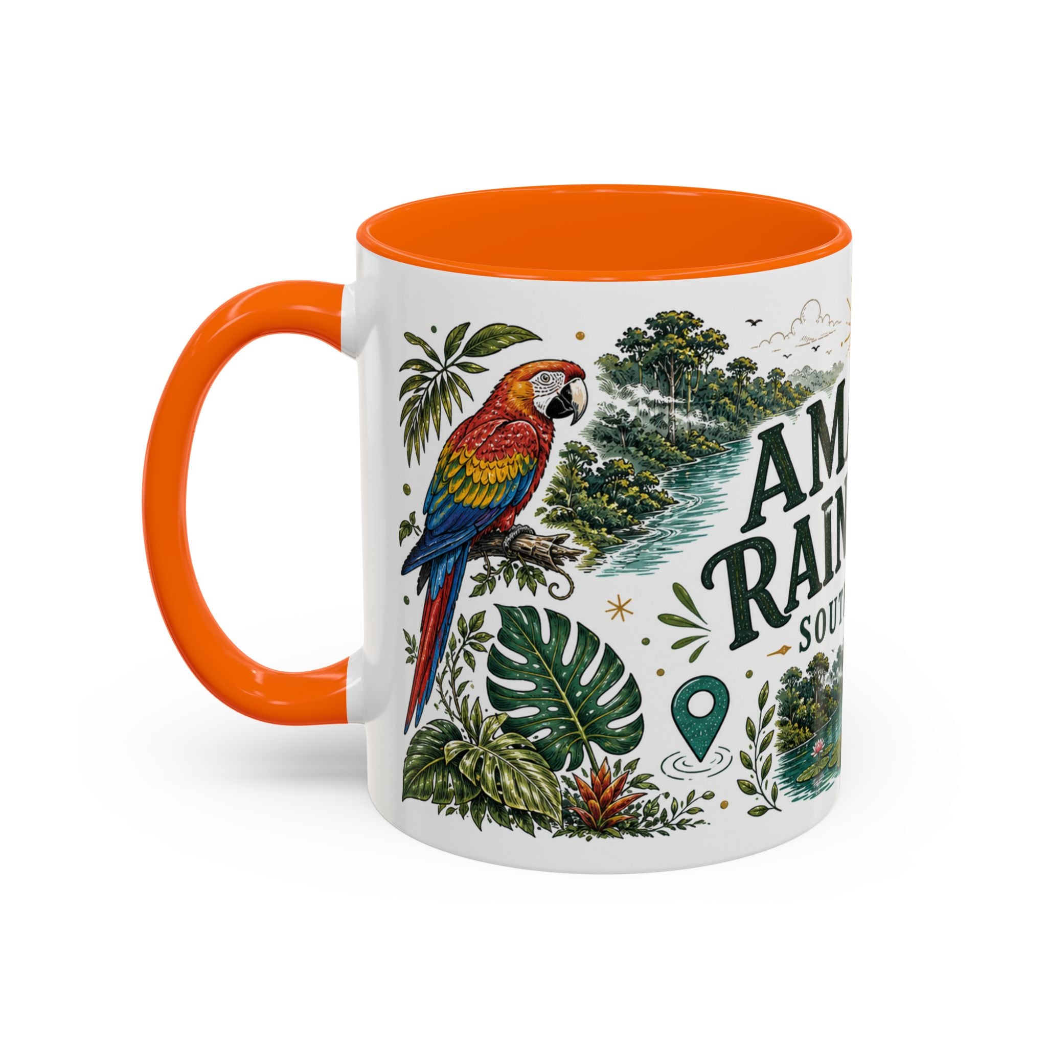 Amazon Rainforest Coffee Mug | Travel Destination Souvenir Gift | Accent Color Ceramic 11oz 15oz