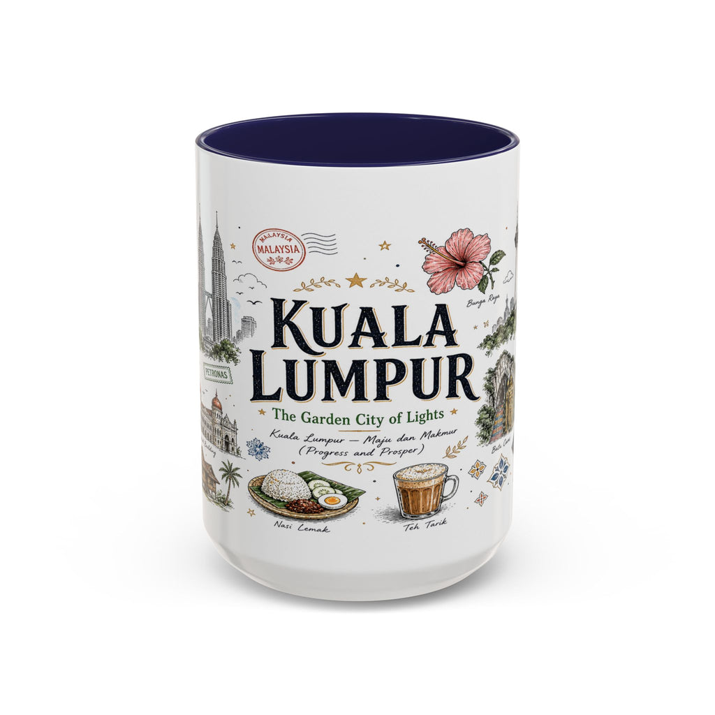 Kuala Lumpur Coffee Mug | Malaysia Souvenir Travel Gift | Accent Color Ceramic 11oz 15oz