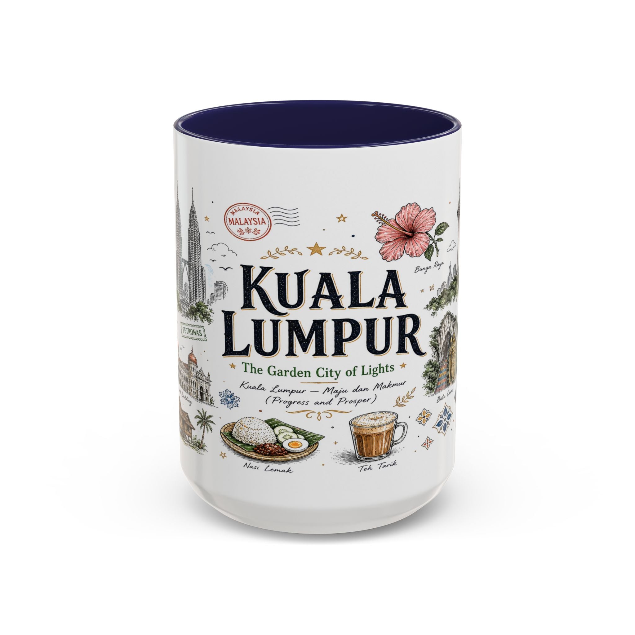 Kuala Lumpur Coffee Mug | Malaysia Souvenir Travel Gift | Accent Color Ceramic 11oz 15oz
