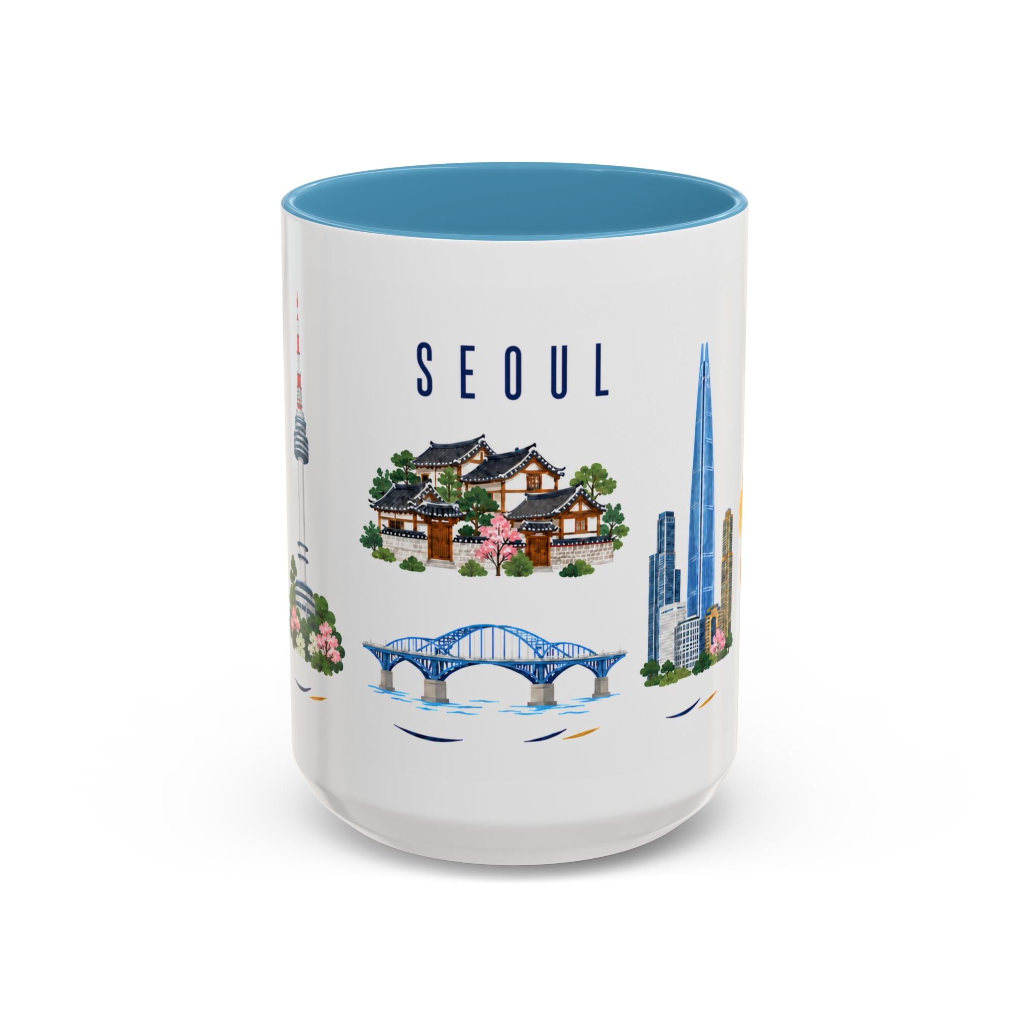 Seoul Coffee Mug | South Korea Travel Souvenir | Porcelain Decal City Gift | 11oz 15oz Accent Mug