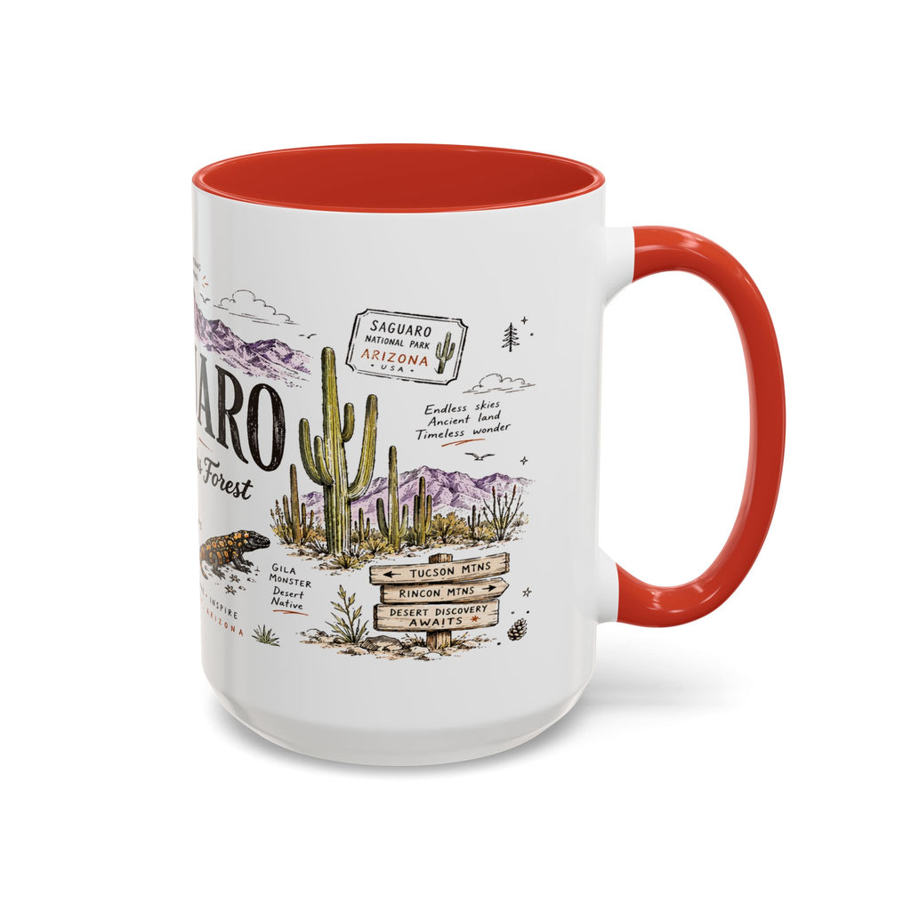 Saguaro National Park Coffee Mug | Arizona Desert Cactus Sunset Gift | Accent Color Ceramic 11oz 15oz