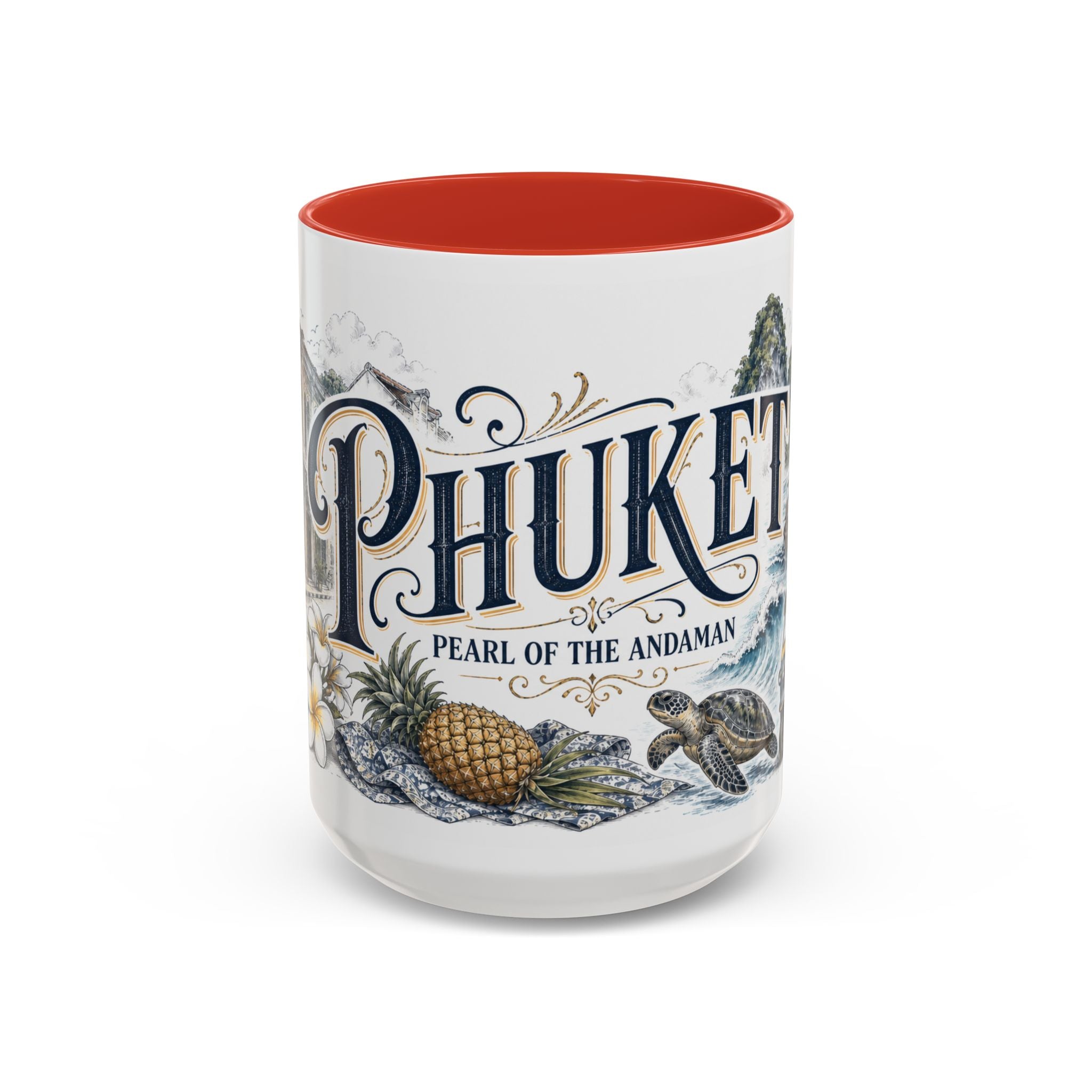 Phuket Coffee Mug | Thailand Travel Souvenir | Vintage Illustrated City Gift | 11 oz 15 oz Accent Mug