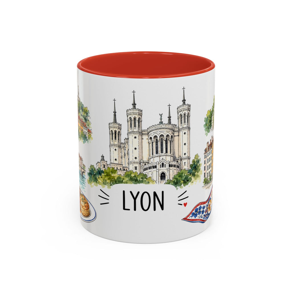 Lyon Illustrated Travel Mug | City Souvenir Accent Coffee Mug | 11oz 15oz Ceramic Cup