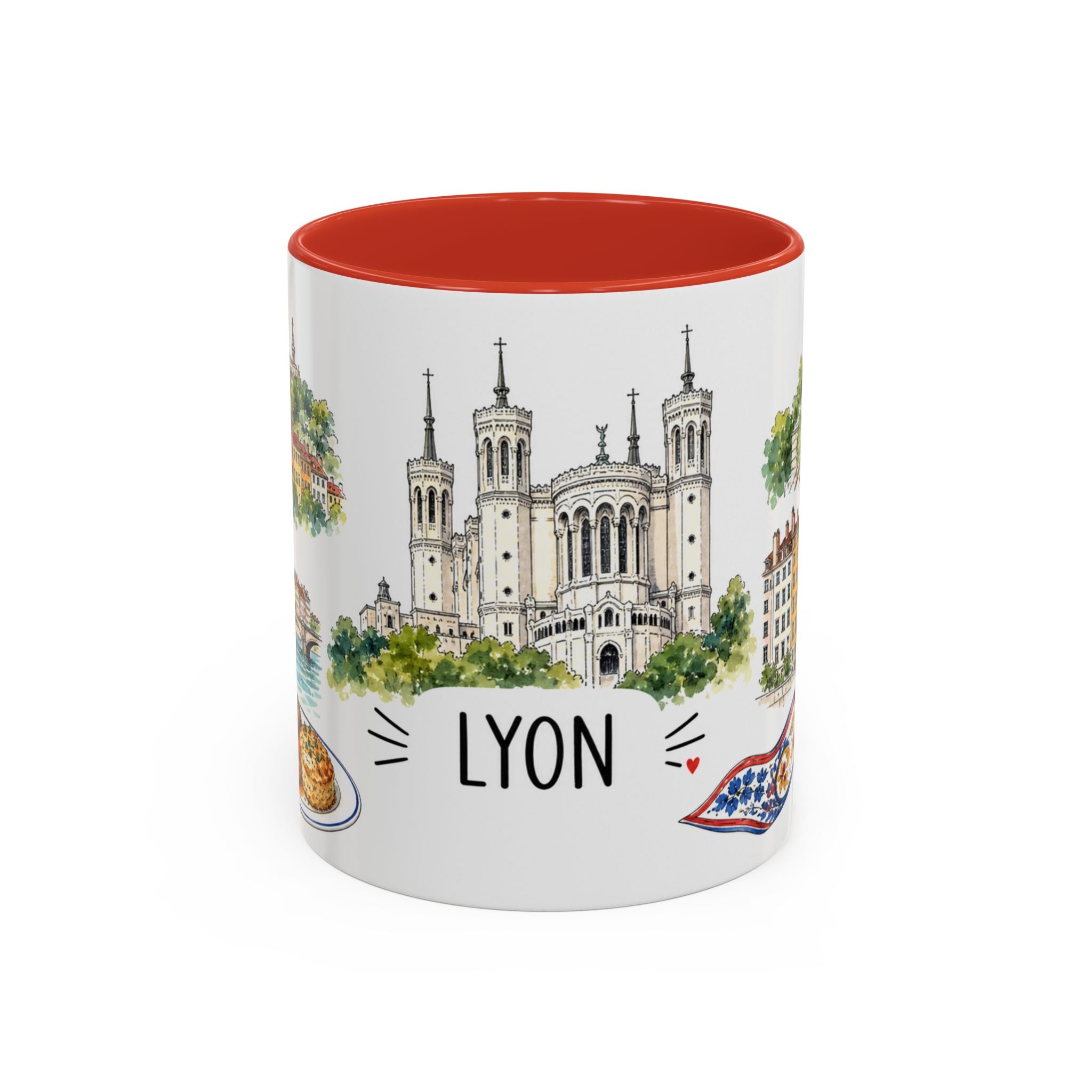 Lyon Illustrated Travel Mug | City Souvenir Accent Coffee Mug | 11oz 15oz Ceramic Cup