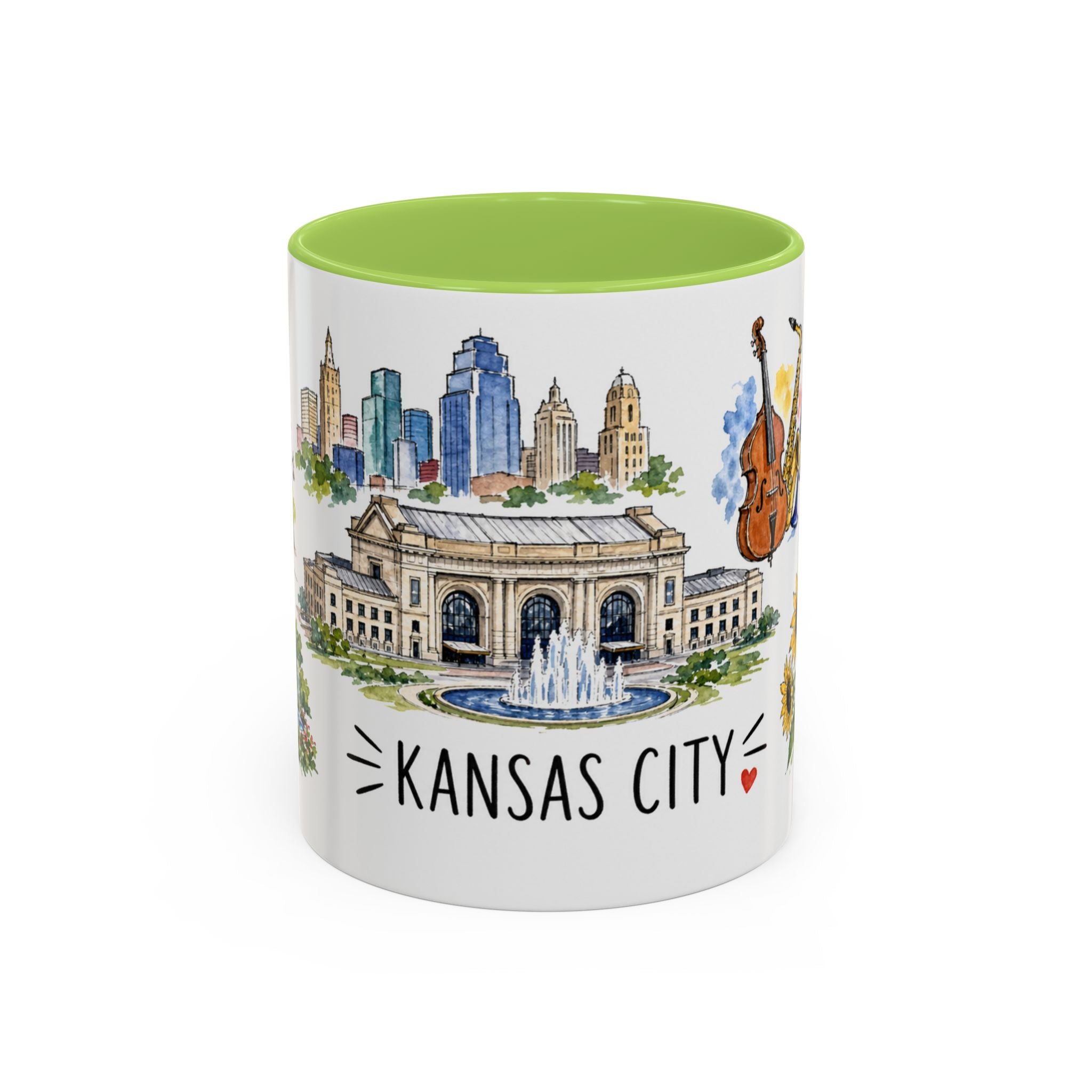 Kansas City Illustrated Travel Mug | City Souvenir Accent Coffee Mug | 11oz 15oz Ceramic Cup