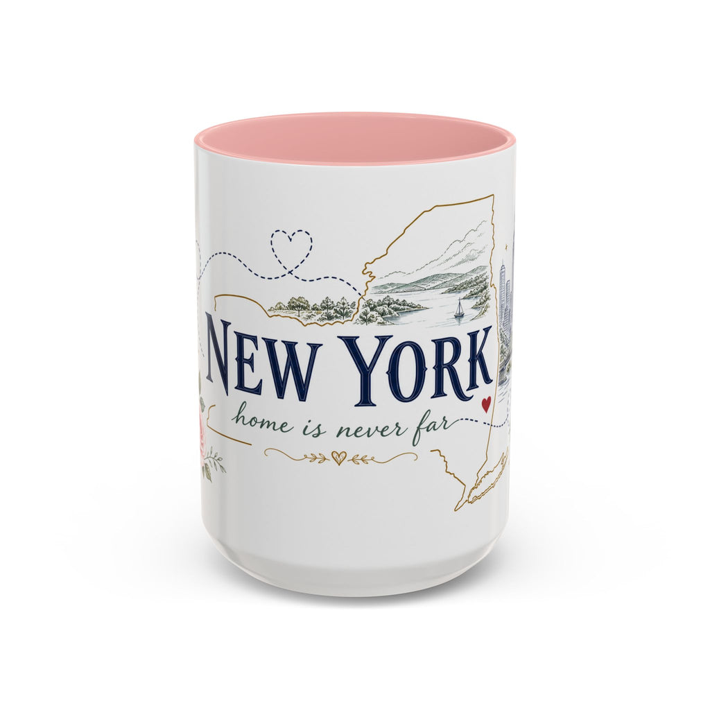 New York State Map Mug | Botanical Rose Accents, Long Distance Friendship Gift