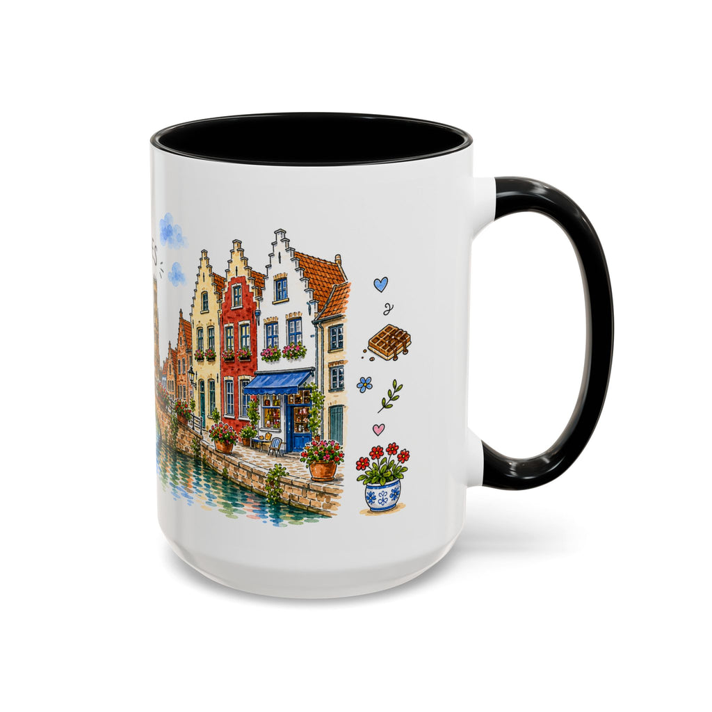 Bruges Illustrated Travel Mug | Belgium Souvenir Accent Coffee Mug | 11oz 15oz Ceramic Cup