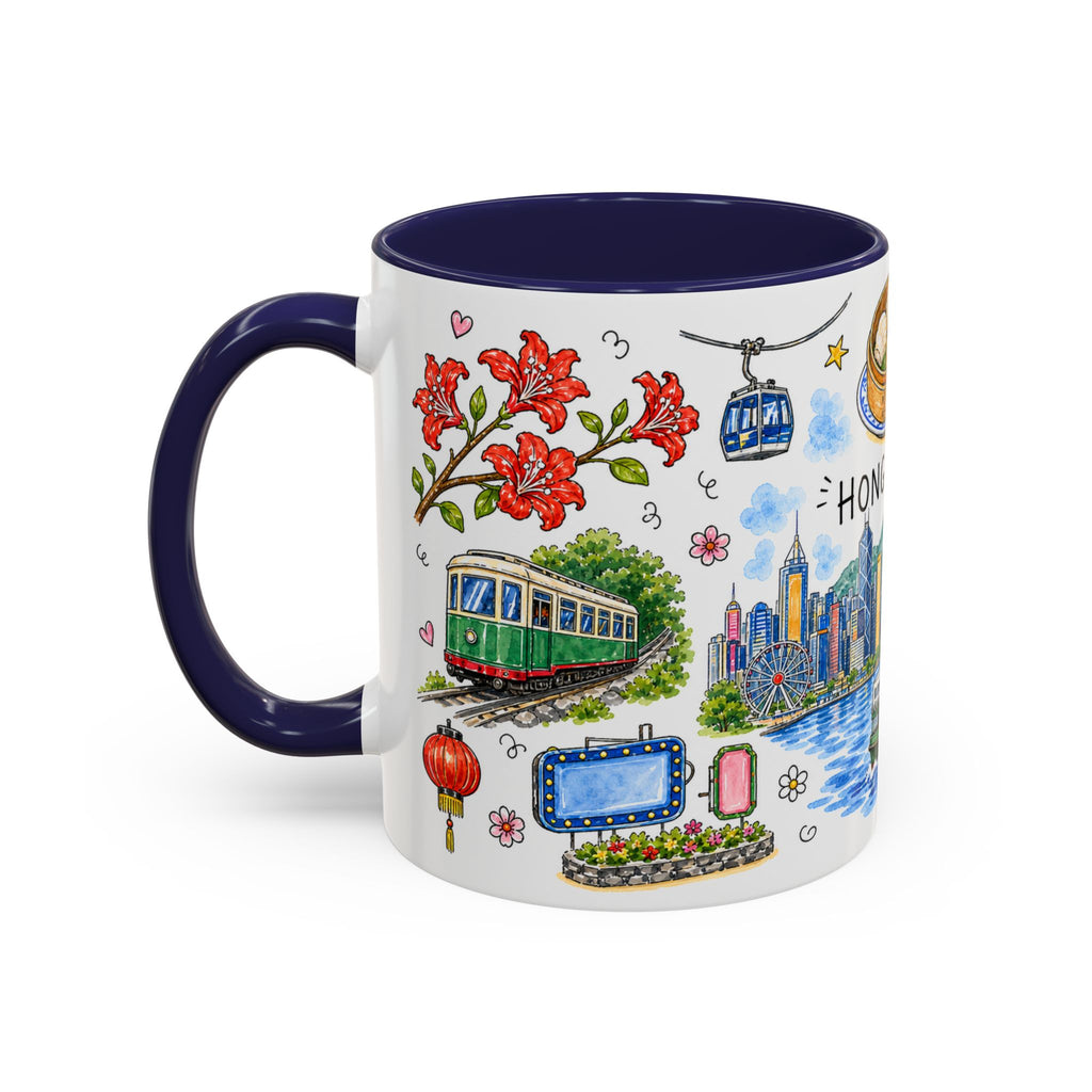 Hong Kong Illustrated Travel Mug | City Souvenir Accent Coffee Mug | 11oz 15oz Ceramic Cup