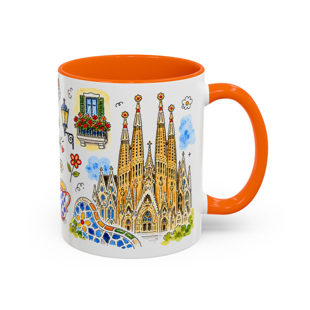 Barcelona Travel Mug | European City Souvenir Accent Coffee Mug | 11oz 15oz Ceramic Cup