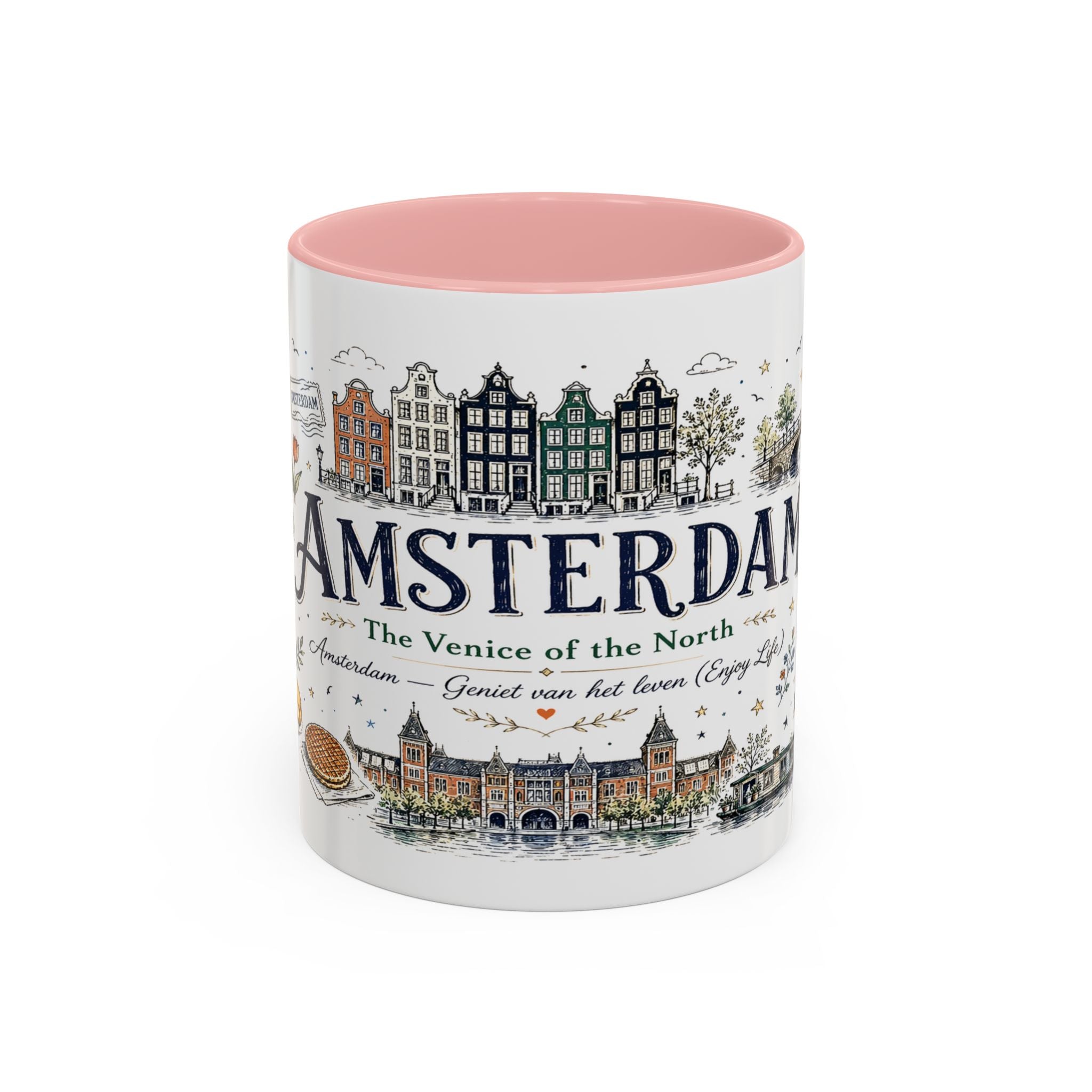 Amsterdam Coffee Mug | Netherlands Souvenir Travel Gift | Accent Color Ceramic 11oz 15oz