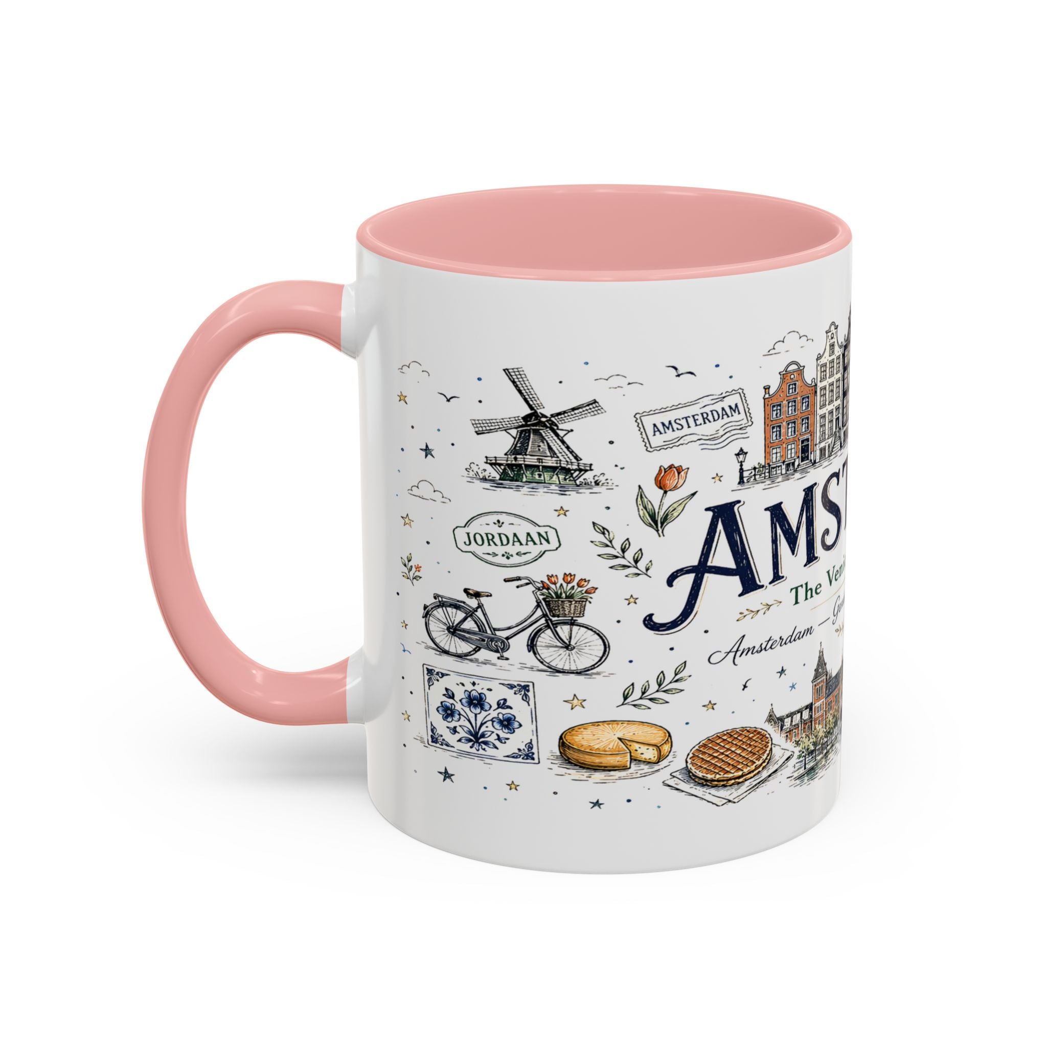 Amsterdam Coffee Mug | Netherlands Souvenir Travel Gift | Accent Color Ceramic 11oz 15oz