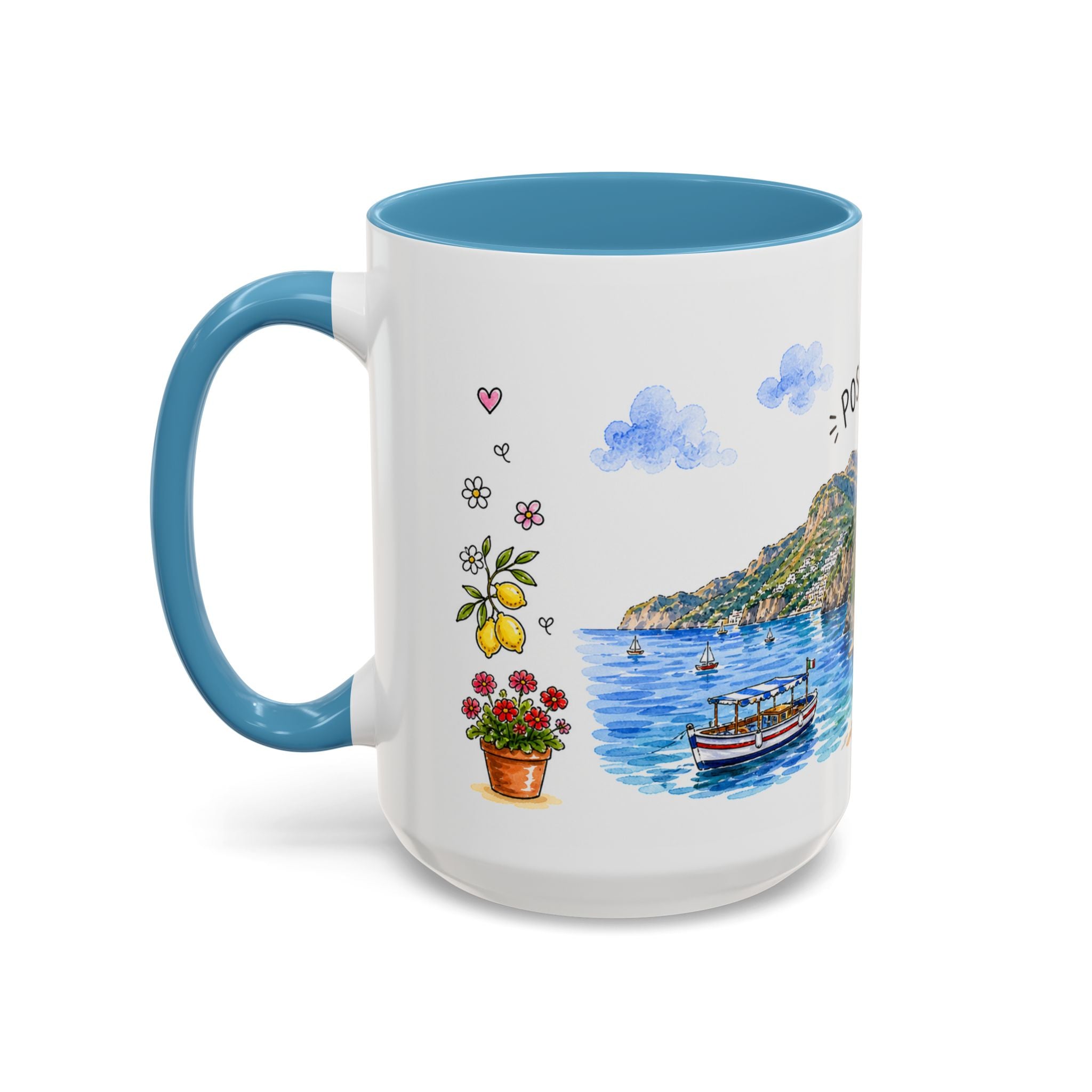Positano Illustrated Travel Mug | Italy Souvenir Accent Coffee Mug | 11oz 15oz Ceramic Cup