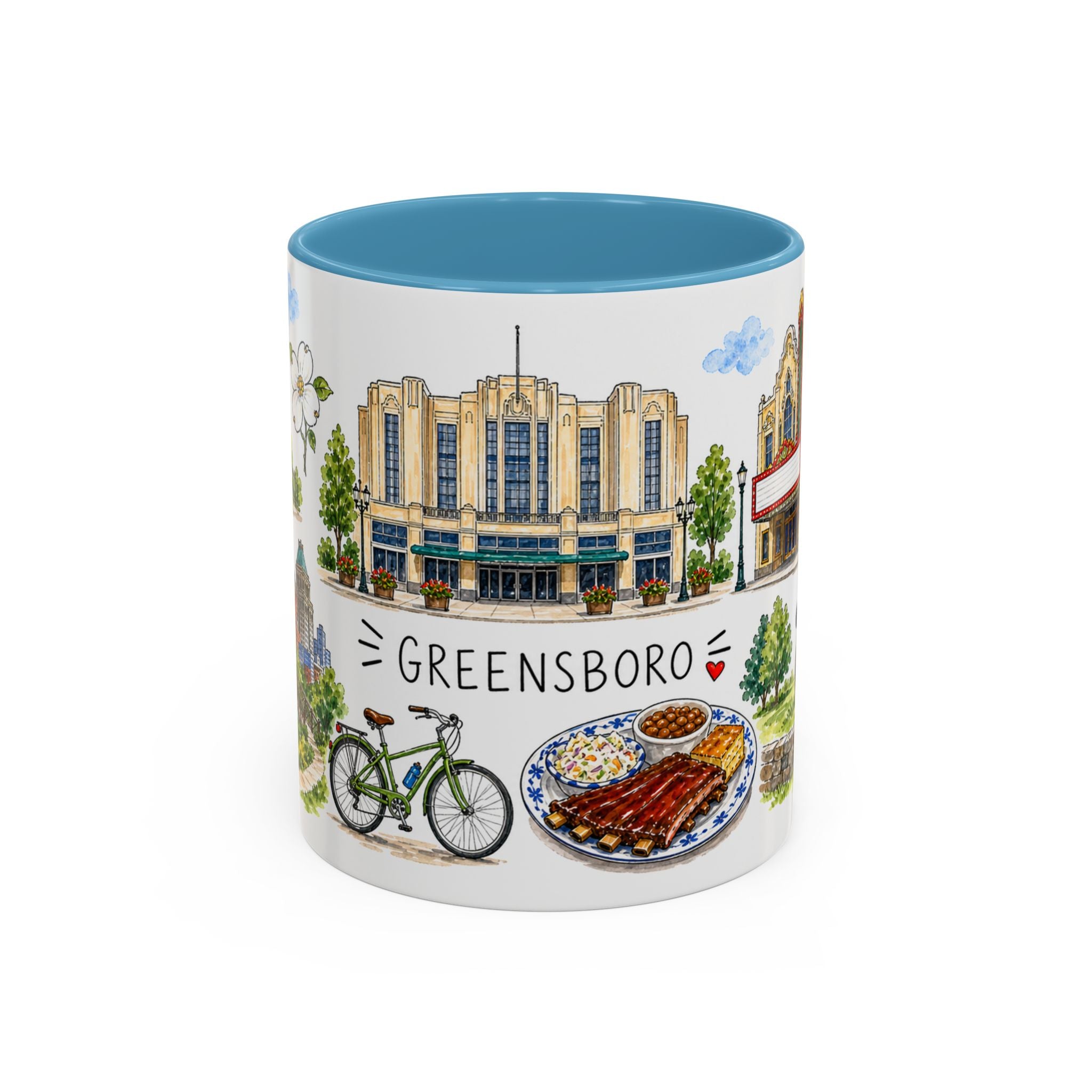 Greensboro Illustrated Travel Mug | City Souvenir Accent Coffee Mug | 11oz 15oz Ceramic Cup
