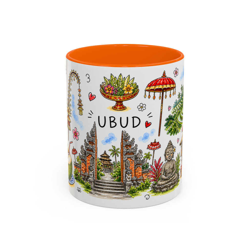 Ubud Illustrated Travel Mug | City Souvenir Accent Coffee Mug | 11oz 15oz Ceramic Cup