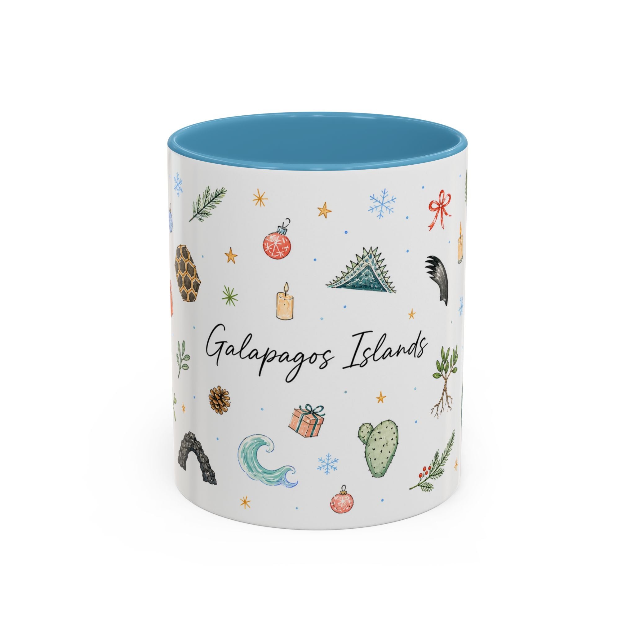 Galapagos Islands Christmas Mug | Watercolor Travel Souvenir | Holiday Gift | Accent Ceramic Coffee Cup 11oz 15oz
