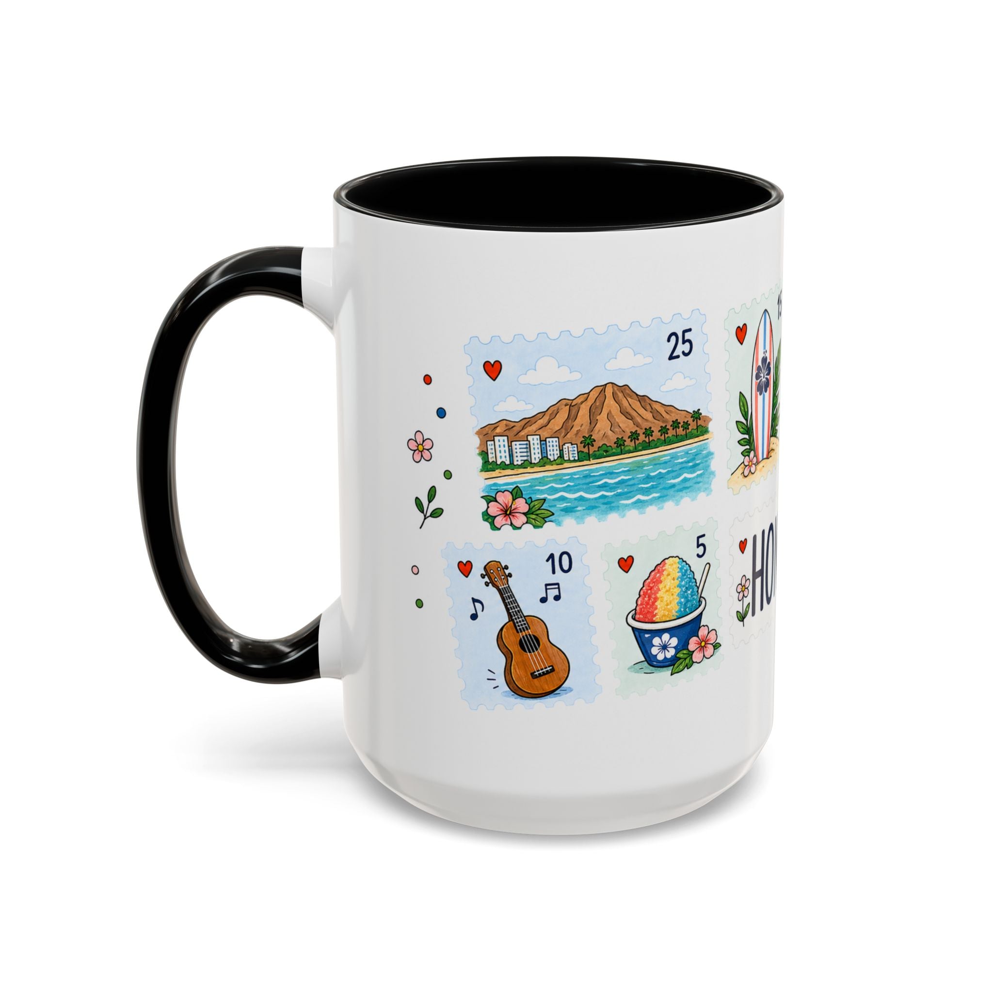 Honolulu Coffee Mug | Postage Stamp Collage Mug | Travel Souvenir Accent Cup 11oz 15oz