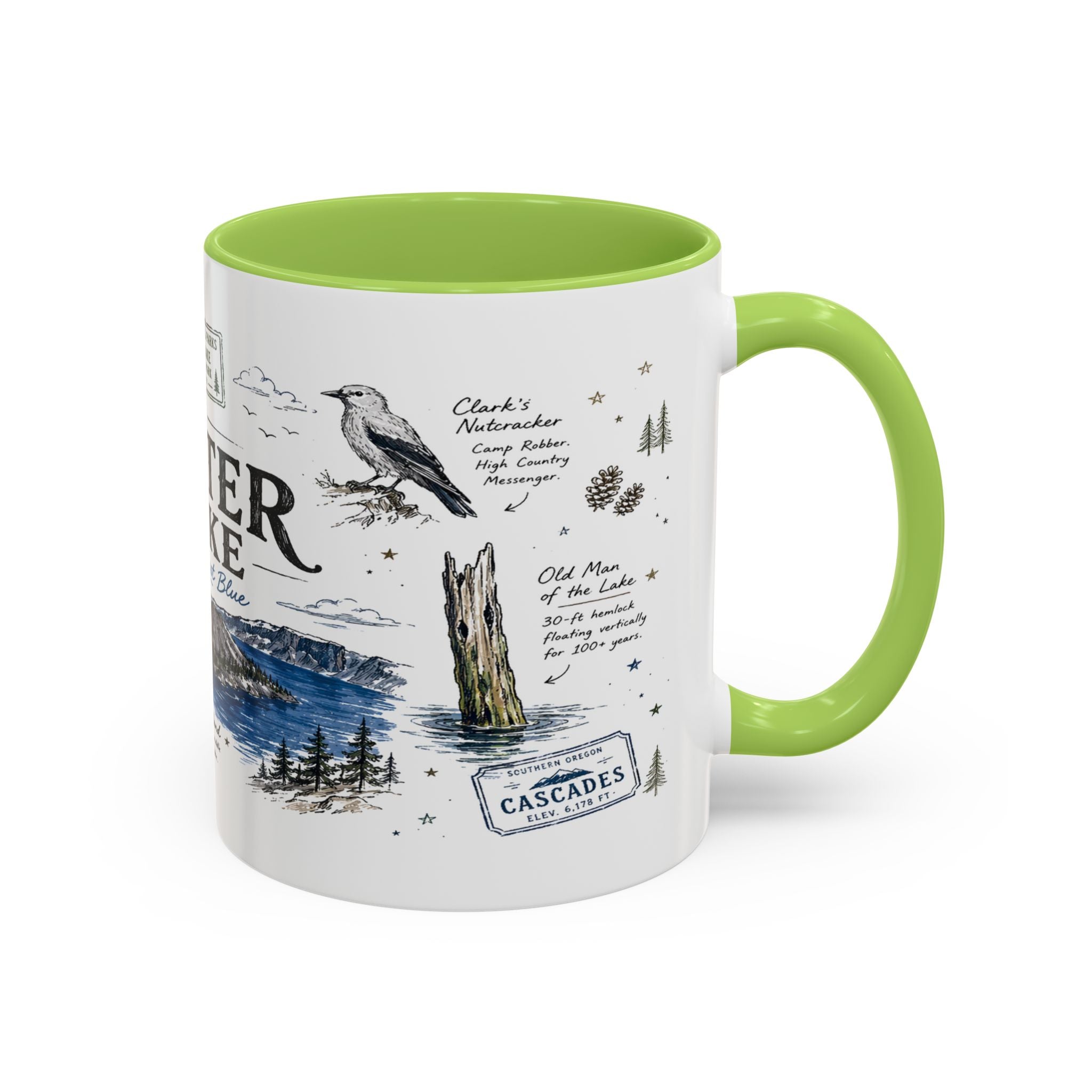 Crater Lake National Park Coffee Mug | Oregon Volcano Blue Lake Hiking Gift | Accent Color Ceramic 11oz 15oz