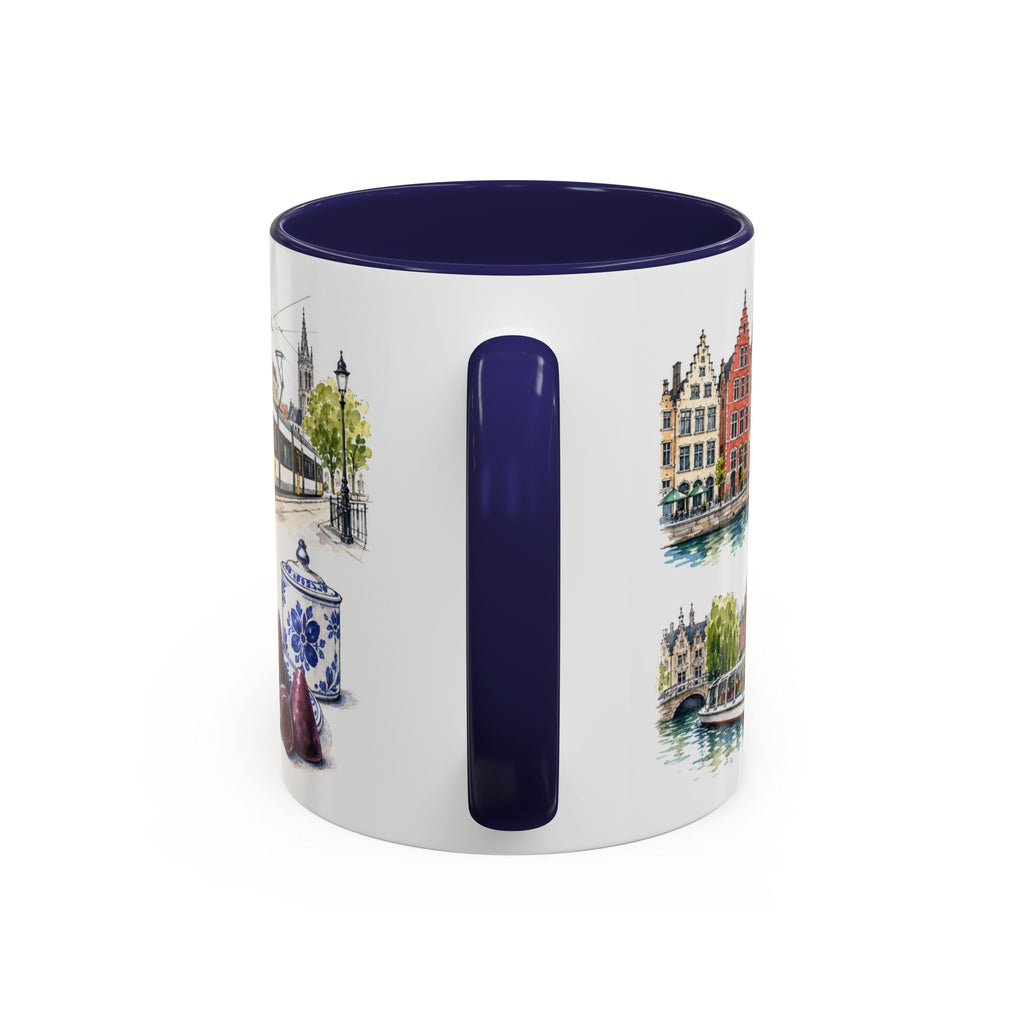Ghent Illustrated Travel Mug | City Souvenir Accent Coffee Mug | 11oz 15oz Ceramic Cup