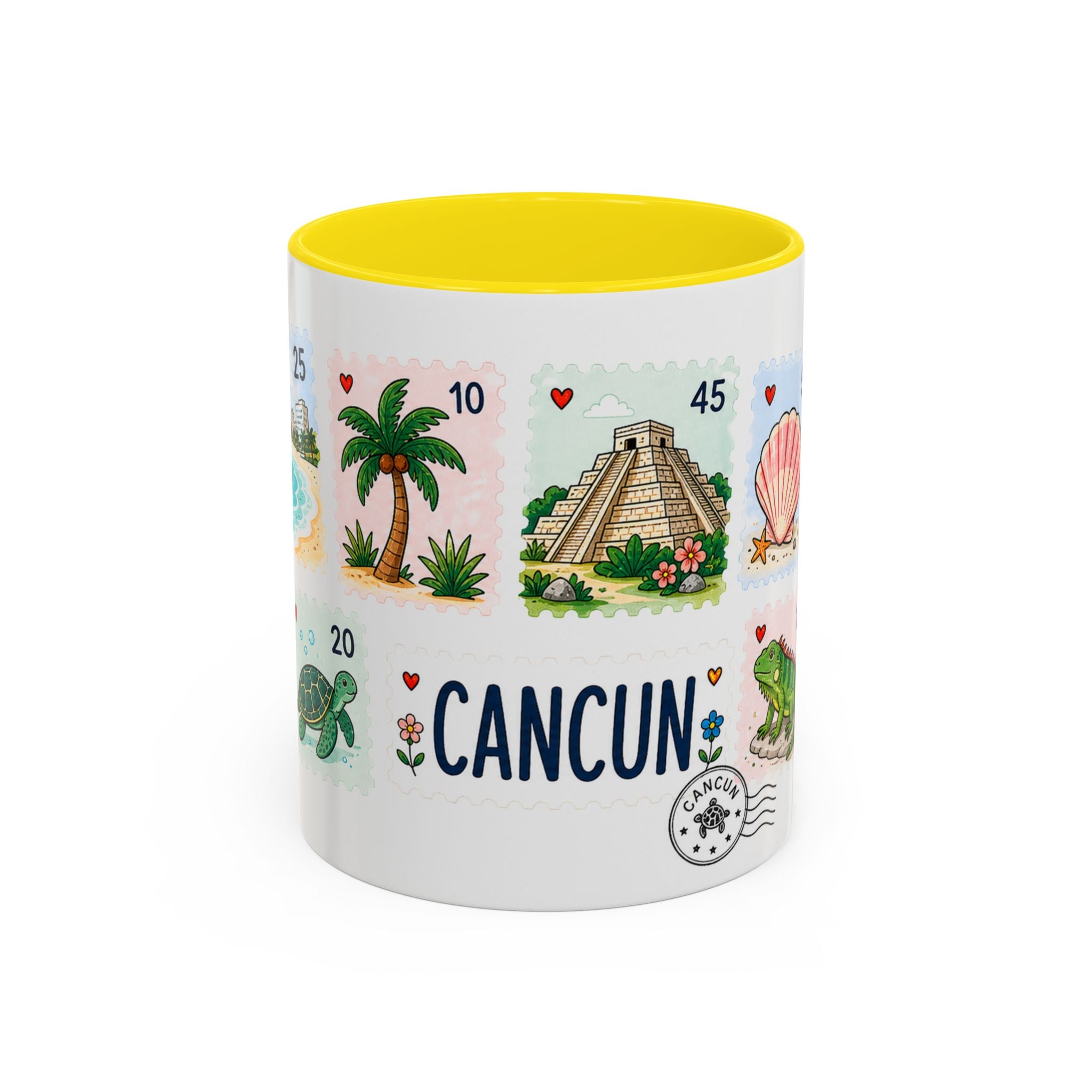 Cancun Coffee Mug | Postage Stamp Collage Mug | Travel Souvenir Accent Cup 11oz 15oz