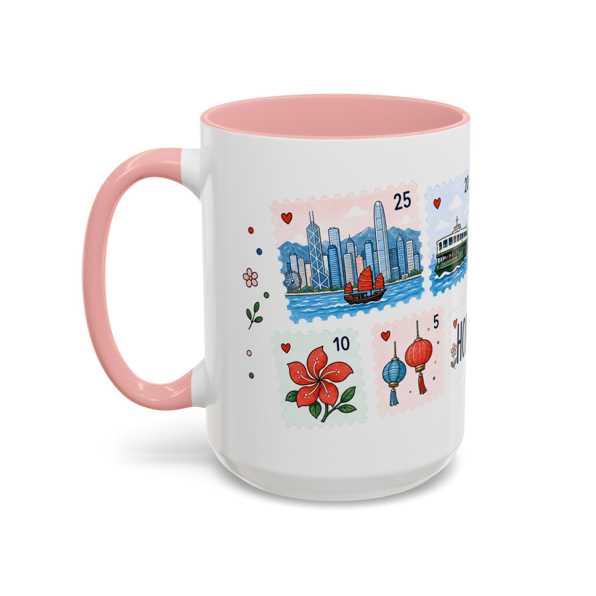 Hong Kong Coffee Mug | Postage Stamp Collage Mug | Travel Souvenir Accent Cup 11oz 15oz