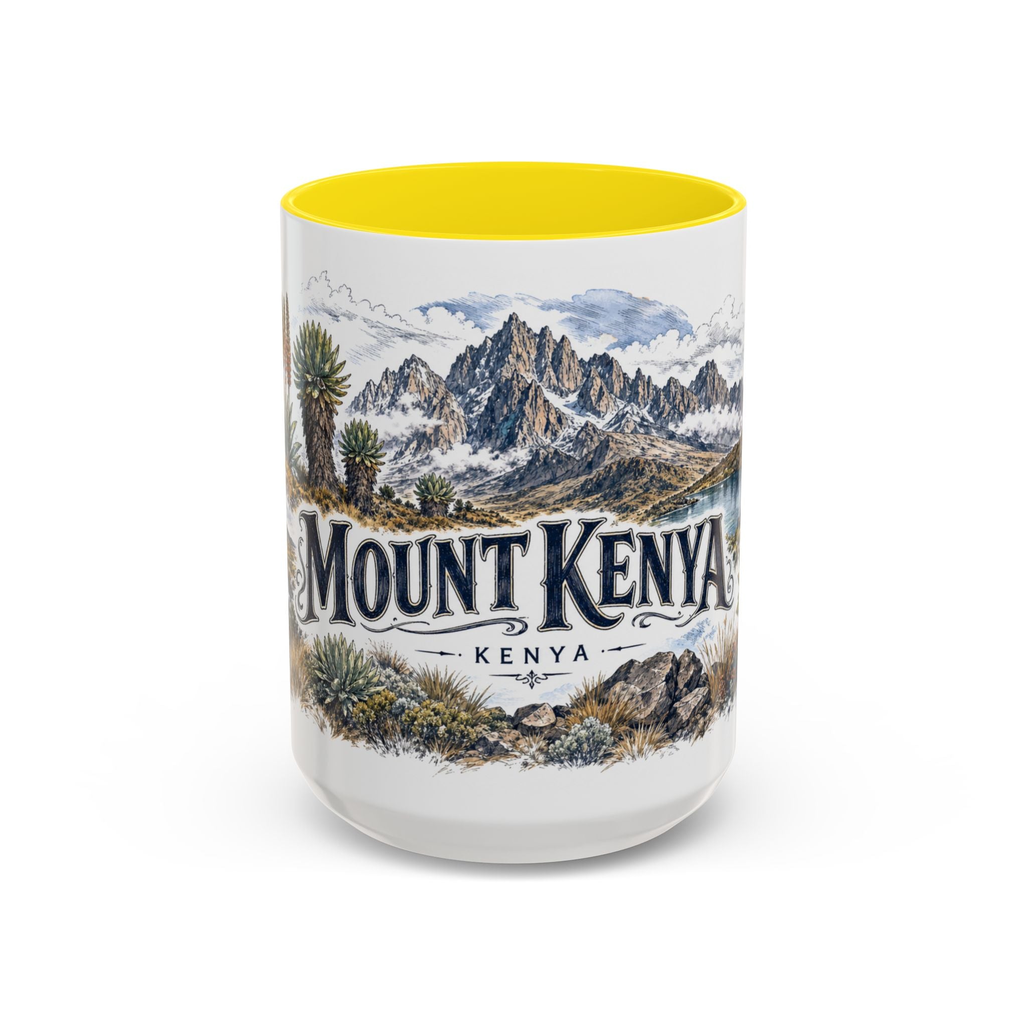Mount Kenya Mug, Kenya Travel Souvenir, Bucket List Gift, Accent Ceramic Coffee Mug 11oz 15oz