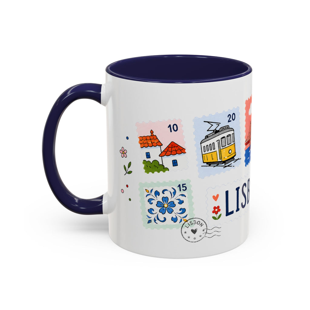 Lisbon Coffee Mug | Postage Stamp Collage Mug | Travel Souvenir Accent Cup 11oz 15oz