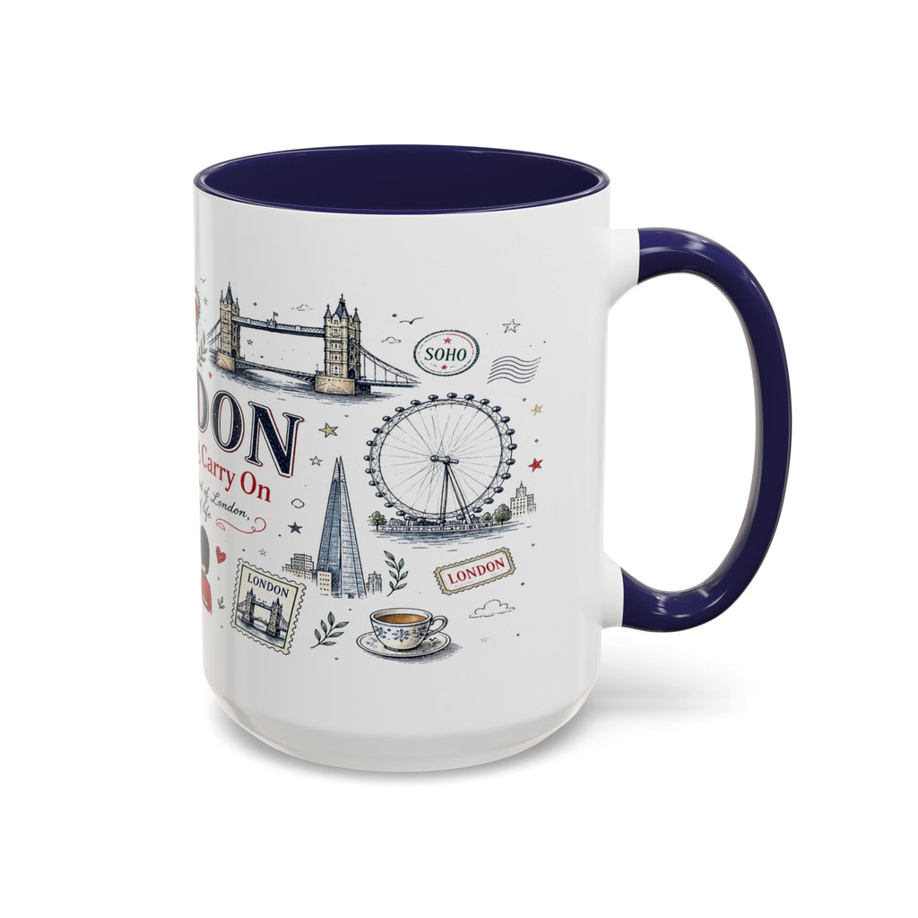 London Coffee Mug | England Souvenir Travel Gift | Accent Color Ceramic 11oz 15oz