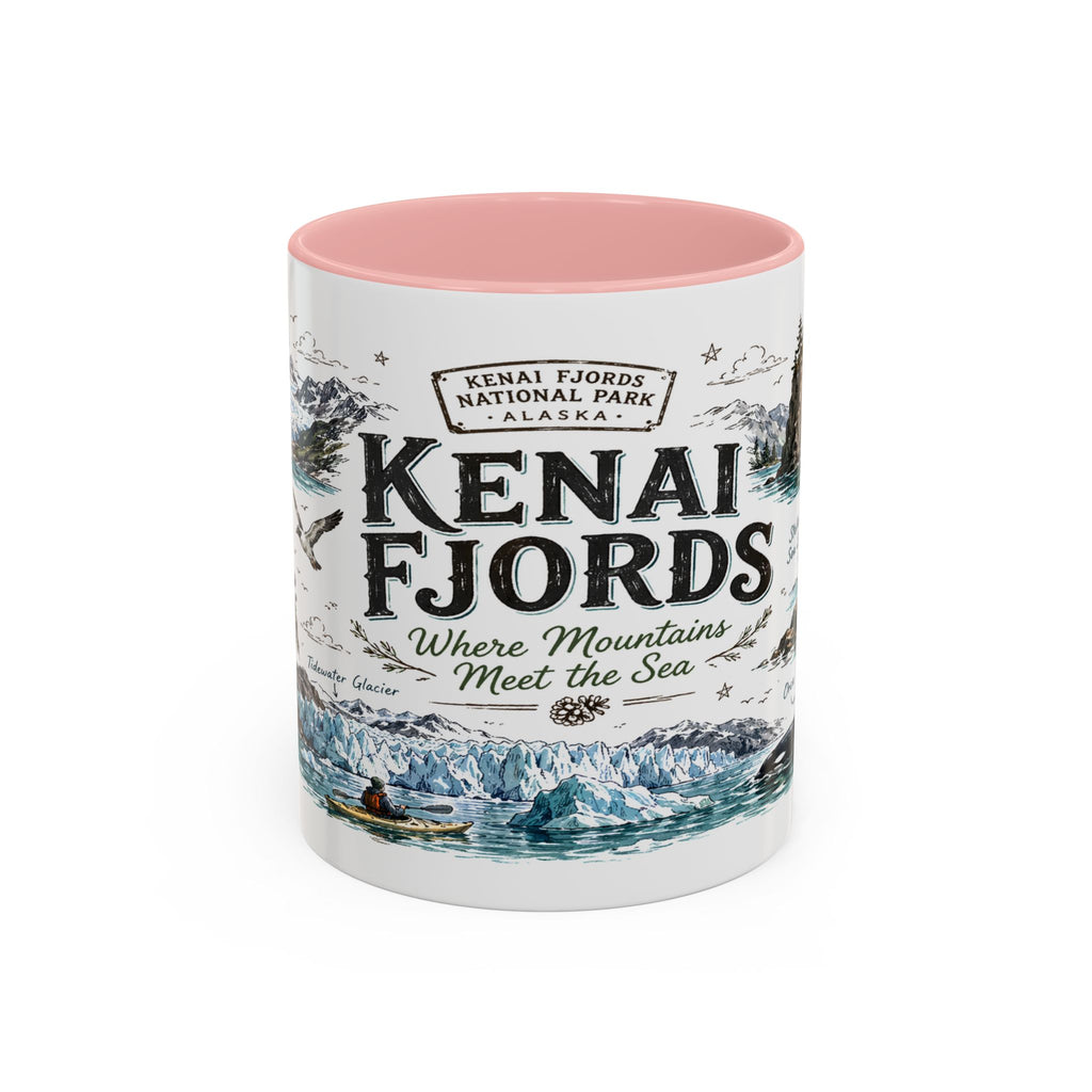 Kenai Fjords National Park Coffee Mug | Alaska Coastal Wildlife Hiking Gift | Accent Color Ceramic 11oz 15oz