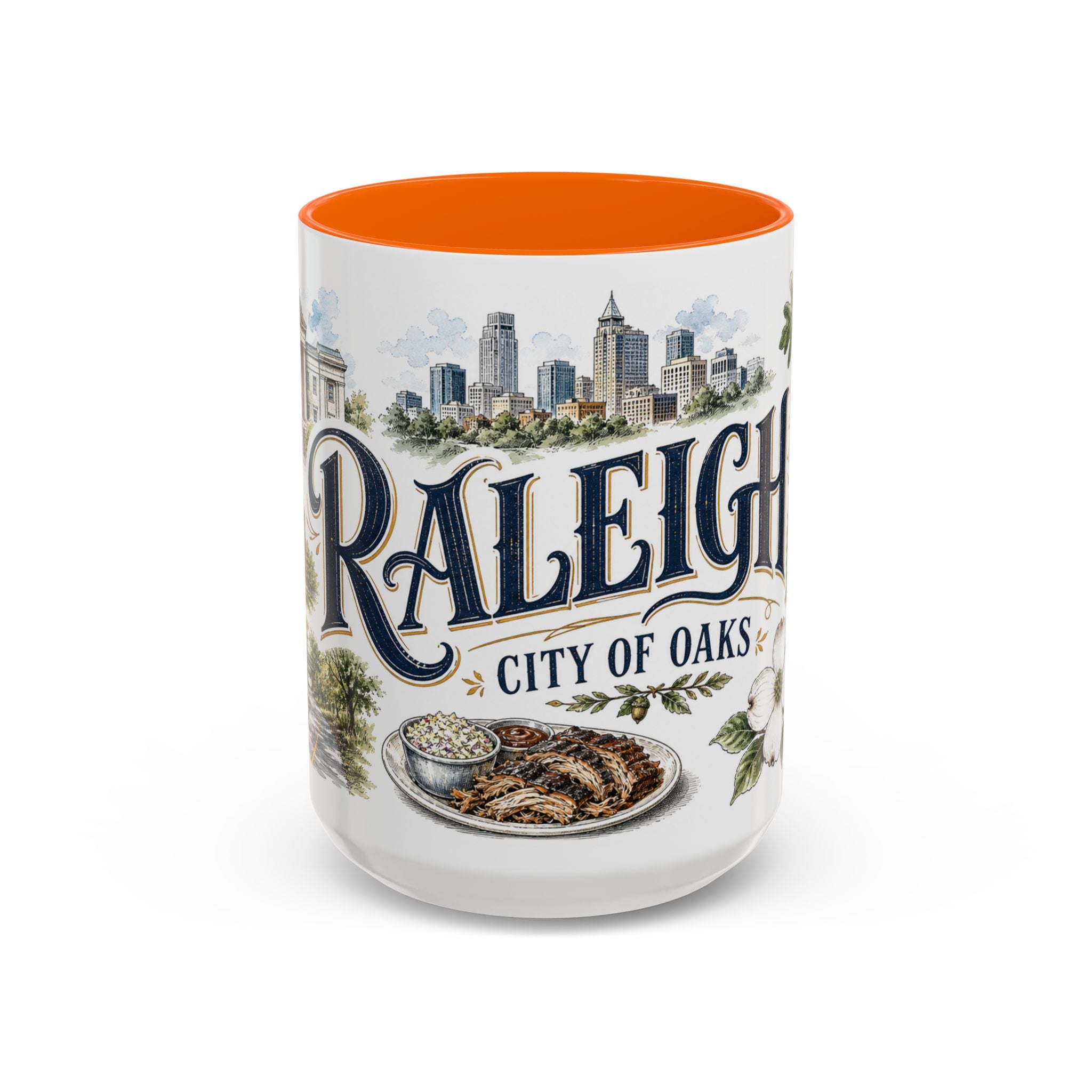 Raleigh Coffee Mug | United States Travel Souvenir | Vintage Illustrated City Gift | 11 oz 15 oz Accent Mug
