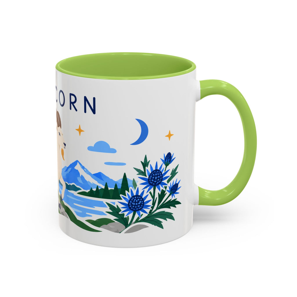 Capricorn Zodiac Coffee Mug | Sea Goat and Floral Design | Astrology Birthday Gift | 11 oz 15 oz Ceramic Accent Mug