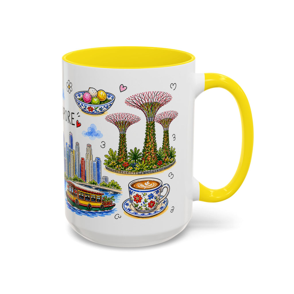 Singapore Illustrated Travel Mug | City Souvenir Accent Coffee Mug | 11oz 15oz Ceramic Cup