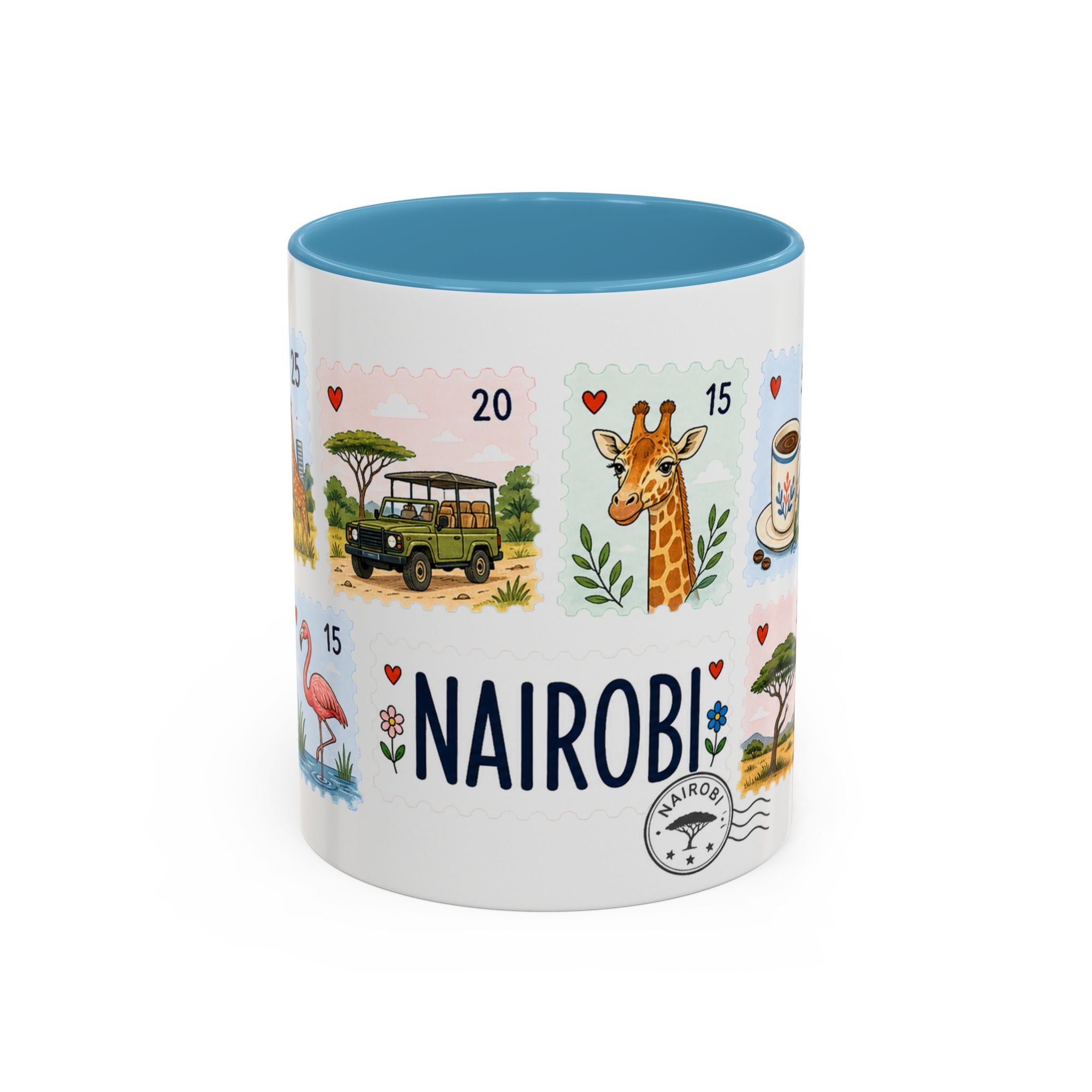 Nairobi Coffee Mug | Postage Stamp Collage Mug | Travel Souvenir Accent Cup 11oz 15oz