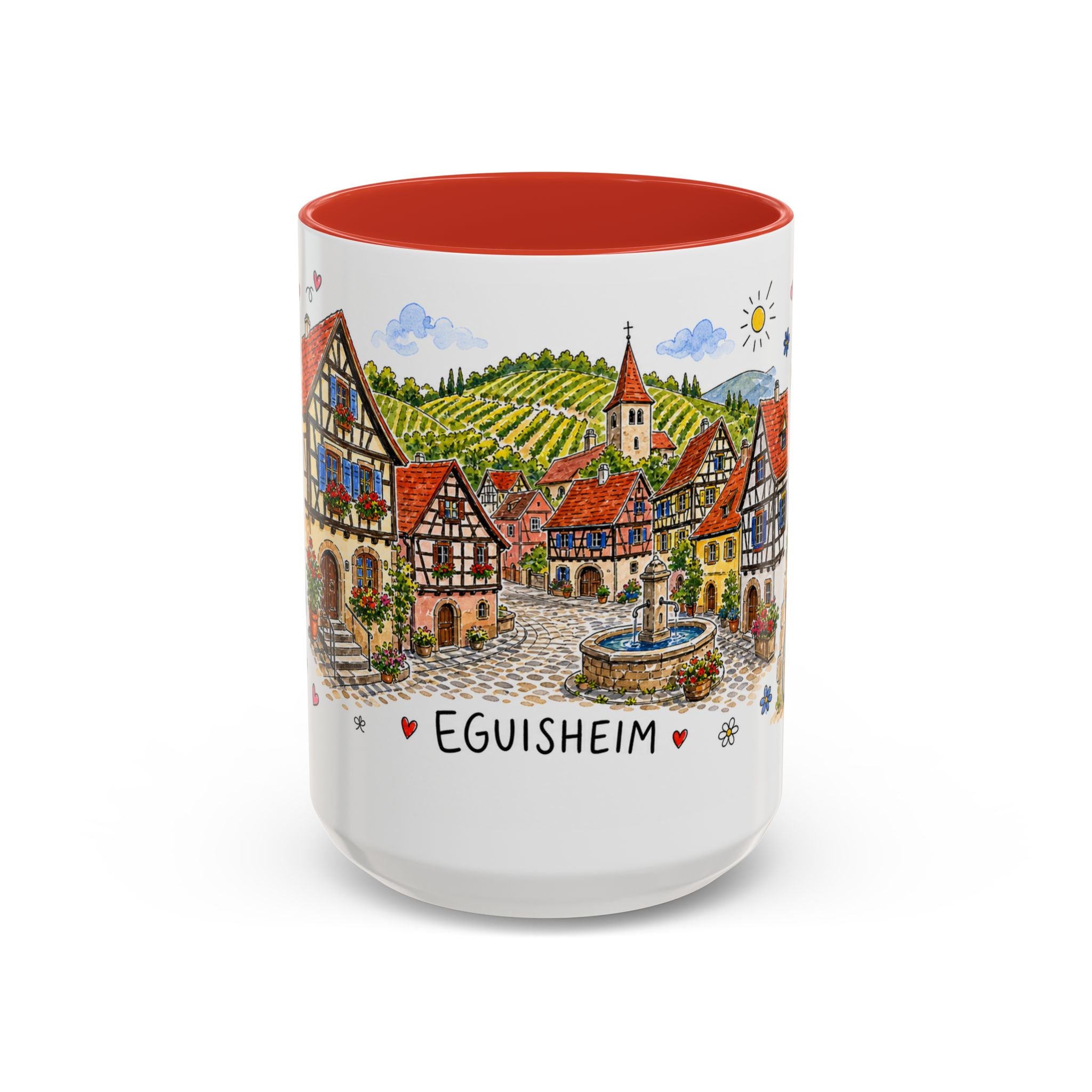 Eguisheim Illustrated Travel Mug | Alsace France Souvenir Accent Coffee Mug | 11oz 15oz Ceramic Cup