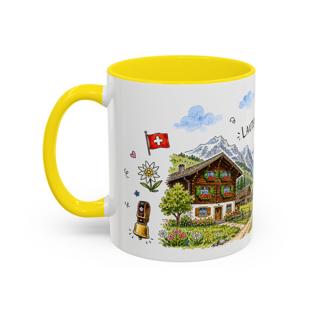 Lauterbrunnen Illustrated Travel Mug | Switzerland Souvenir Accent Coffee Mug | 11oz 15oz Ceramic Cup