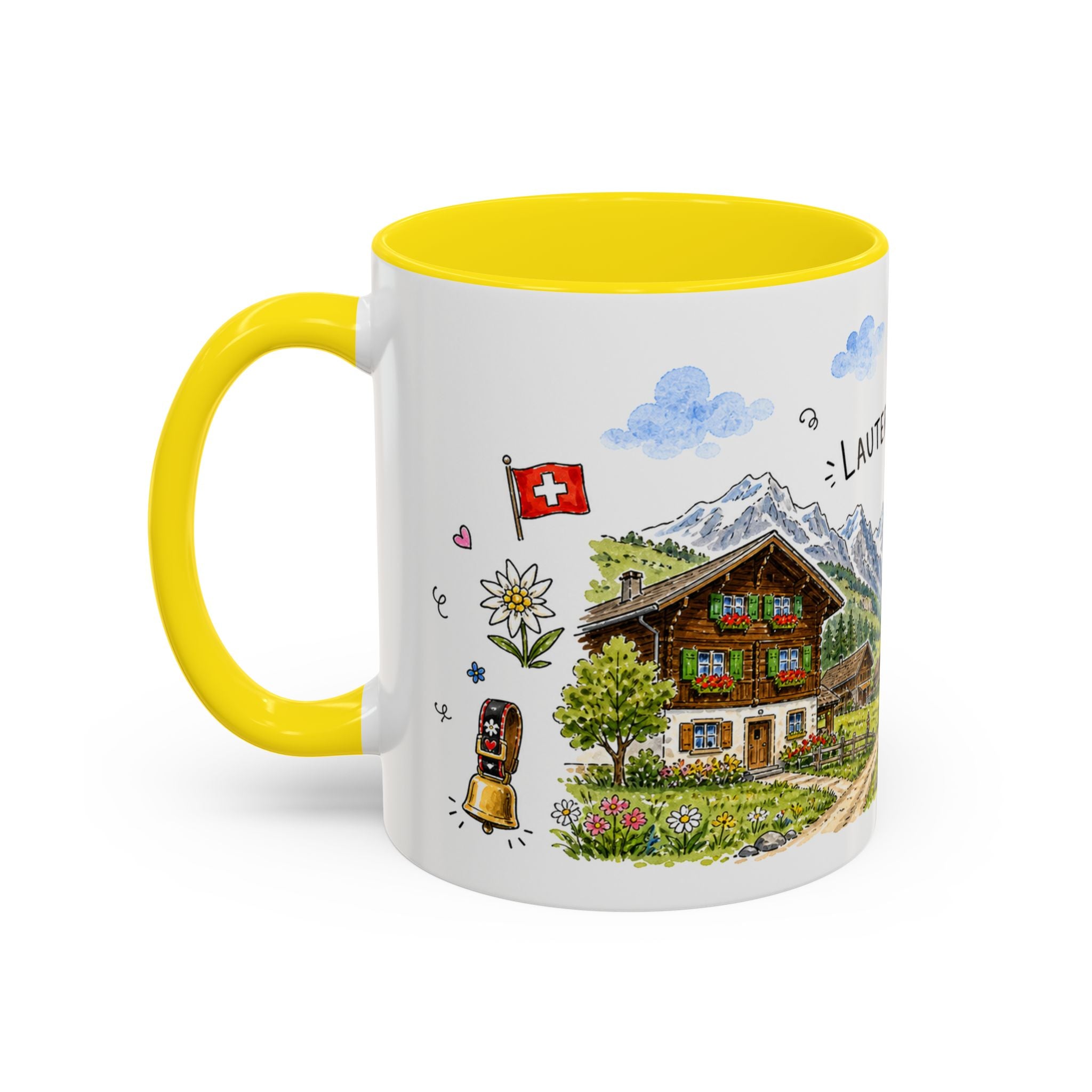 Lauterbrunnen Illustrated Travel Mug | Switzerland Souvenir Accent Coffee Mug | 11oz 15oz Ceramic Cup