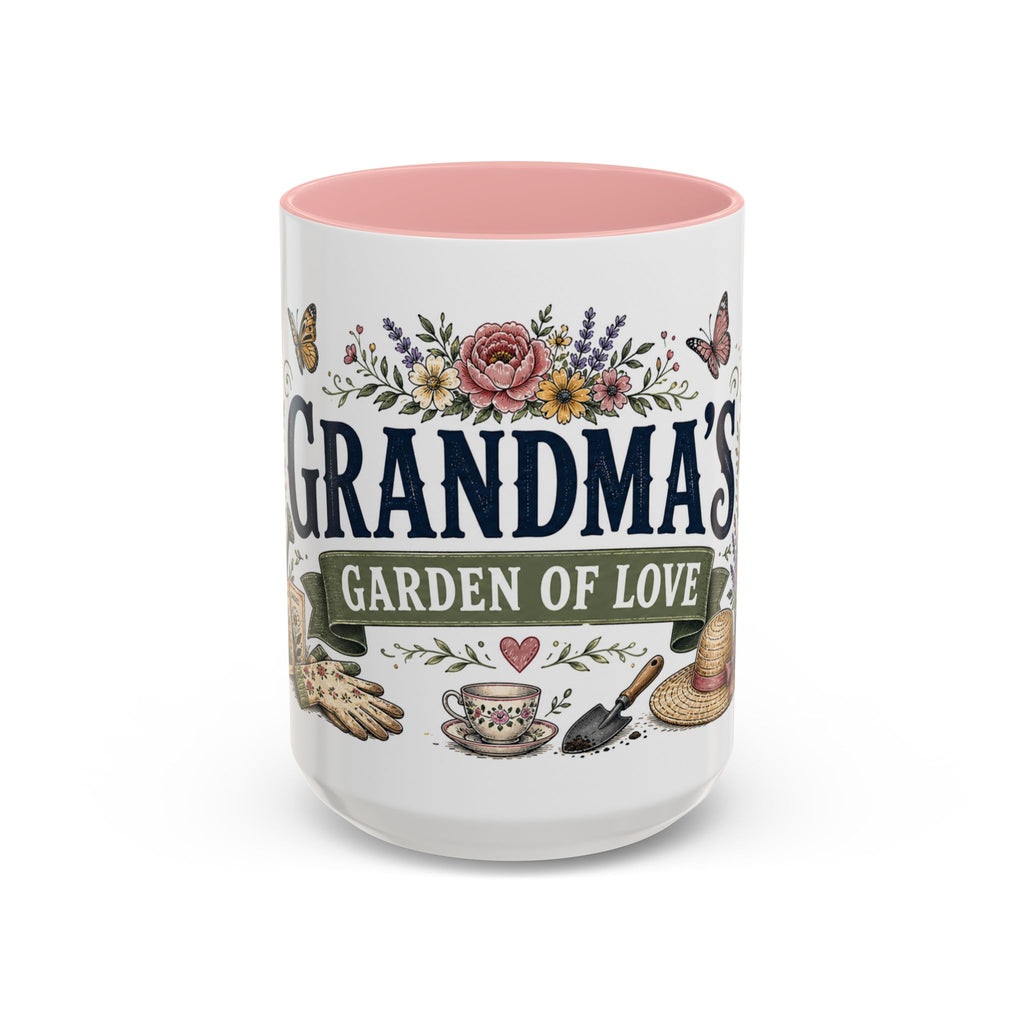 Grandma's Garden Of Love Coffee Mug | Gift From Grandkids | Accent Color Ceramic 11oz 15oz