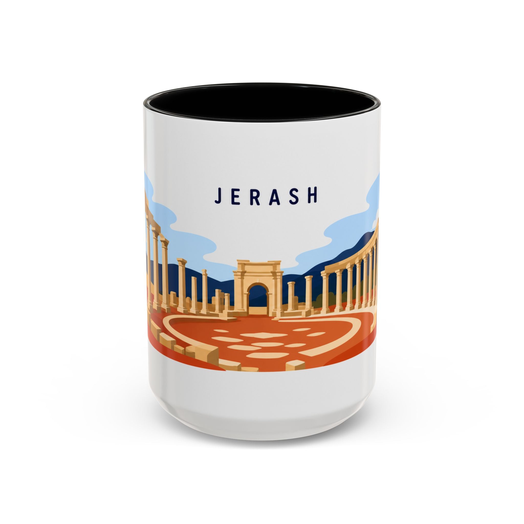 Jerash Coffee Mug | Travel Destination Souvenir Gift | Accent Color Ceramic 11oz 15oz